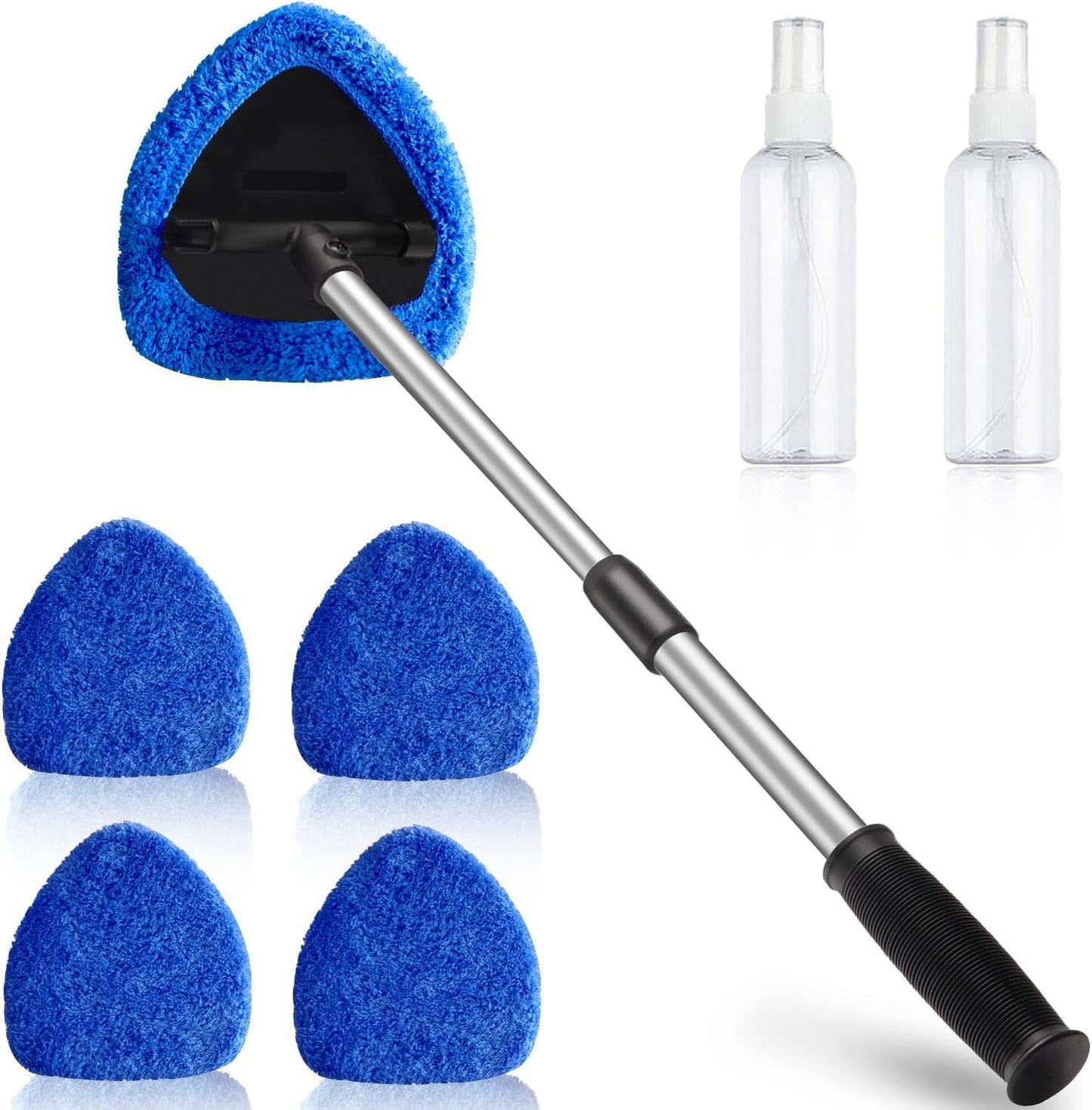 Versatile Walkfairy 25.6'' Extendable Longer Windshield Cleaning Tool, Stronger Absorbent Car Window Cleaner with 5 pcs Washable Pads and 2 pcs 60ml Spray Bottles Multifunctional Use Windshield Cleaner Tool Kit