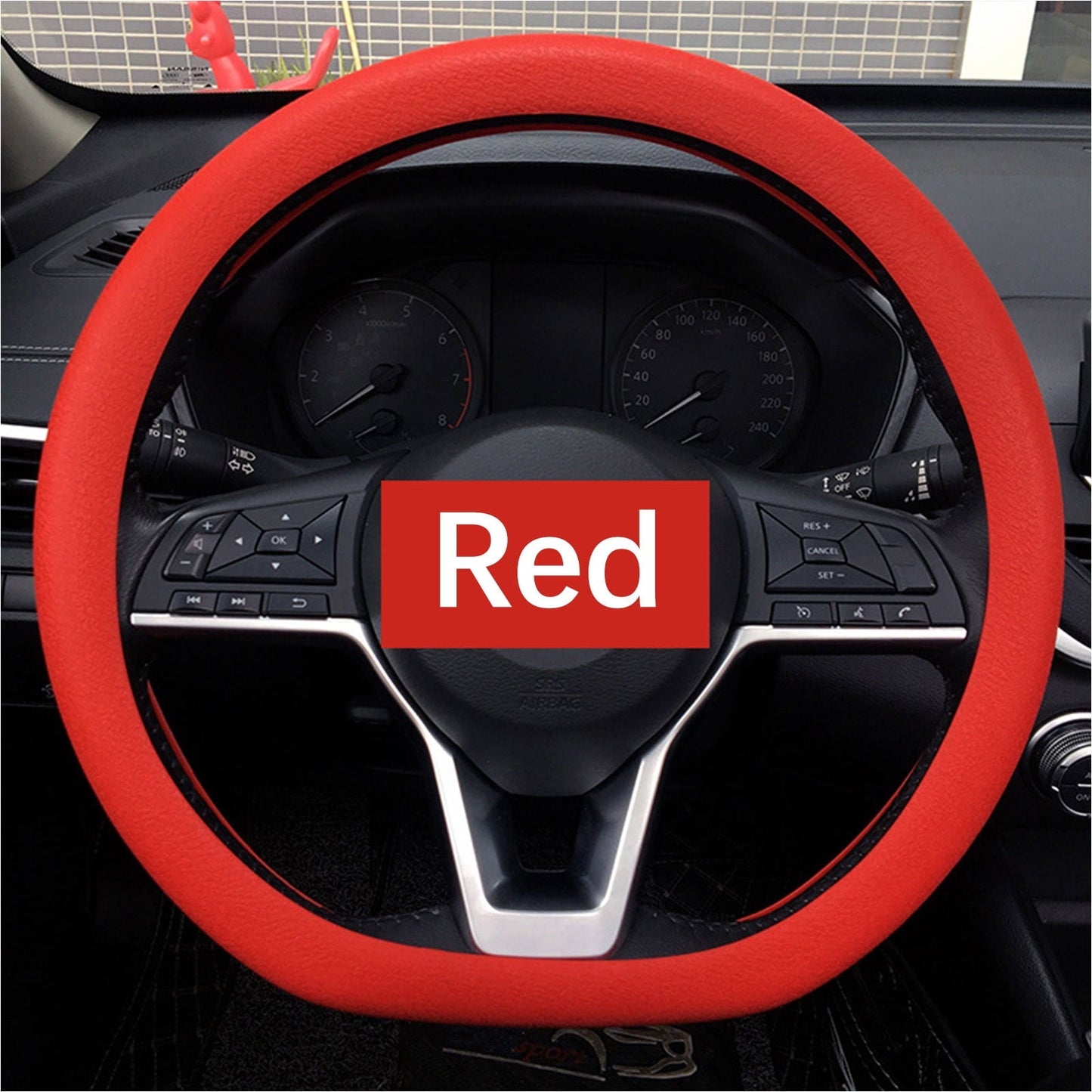 Versatile XMMSWDLA Elastic Stretch Steering Wheel Cover,Warm in Winter and Cool in Summer, Universal 13 inch, Microfiber Breathable Ice Silk, Anti-Slip, Odorless, Easy Carry red