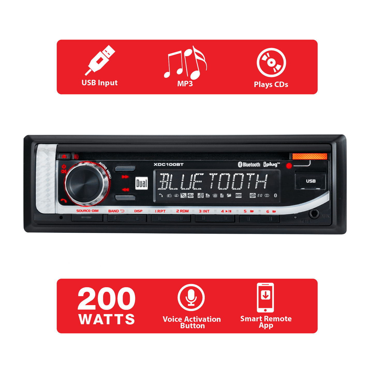 Versatile Dual Electronics XDC100BT Single DIN Car Stereo Head Unit with CD Player, Bluetooth, USB