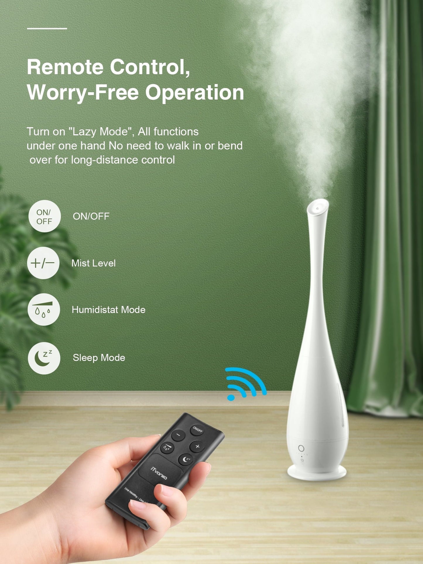 Classic Cool Mist Humidifiers Large Room, 5L Floor Humidifier for Bedroom with Remote Control, Last up to 50 Hours, Smart Humidity Essential Tray