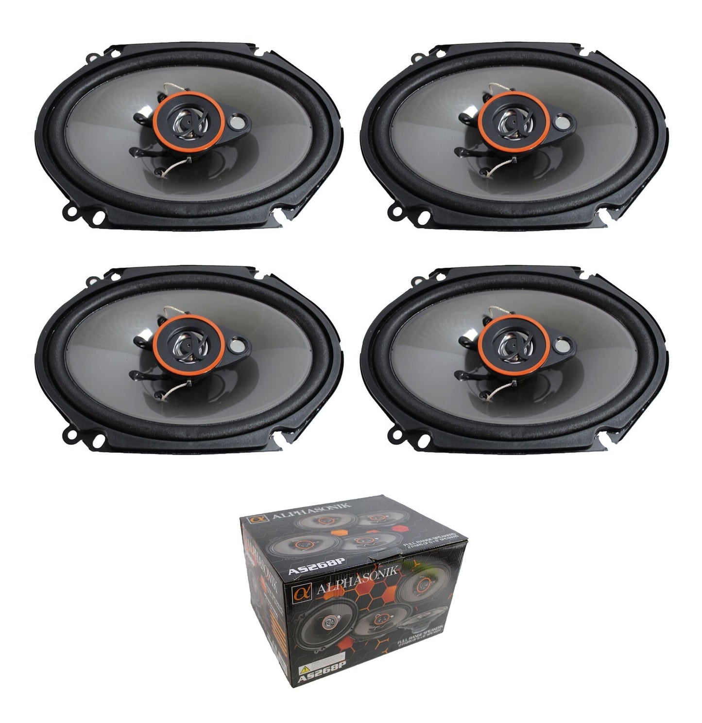 Versatile Two Pair of Alphasonik 6x8" 1400W 4 Ohm 3-Way Coaxial Speaker System AS268P