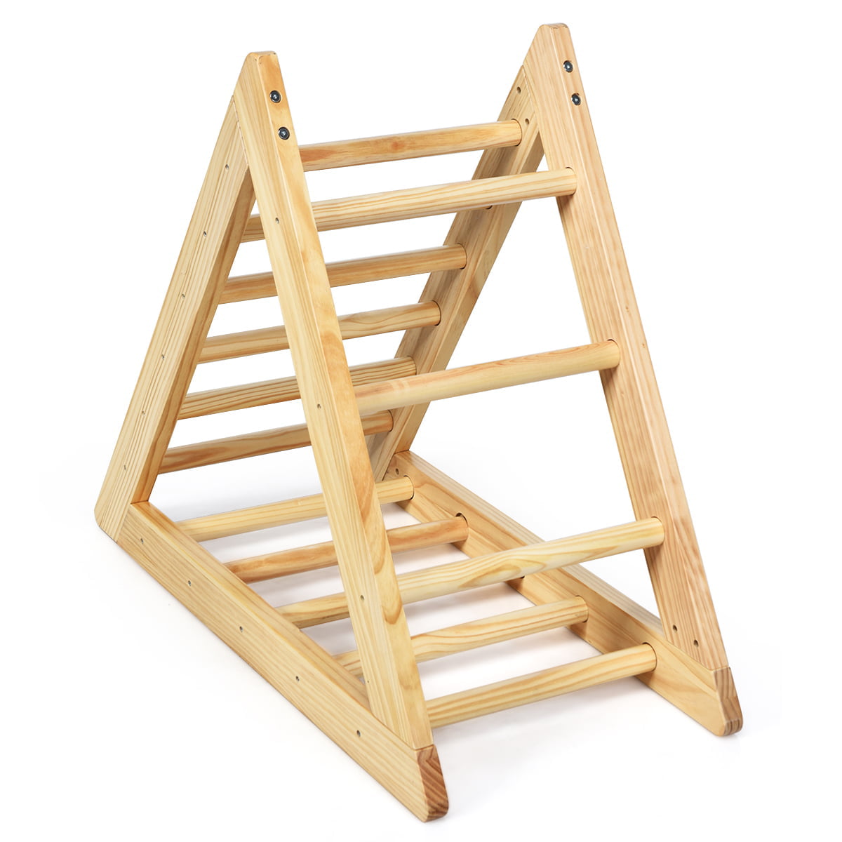 Versatile Costway Wooden Climbing Pikler Triangle with Climbing Ladder For Toddler Step Training, Natural