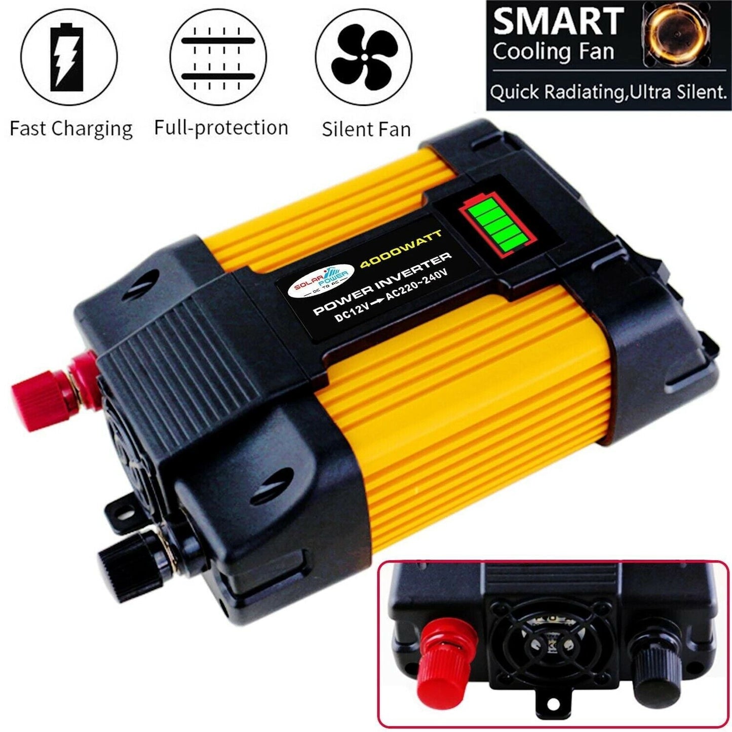 Classic 4000W Power Inverter DC12V to AC110V Sine Wave Convert with 2 USB Ports 1 Sockets for Camp Home