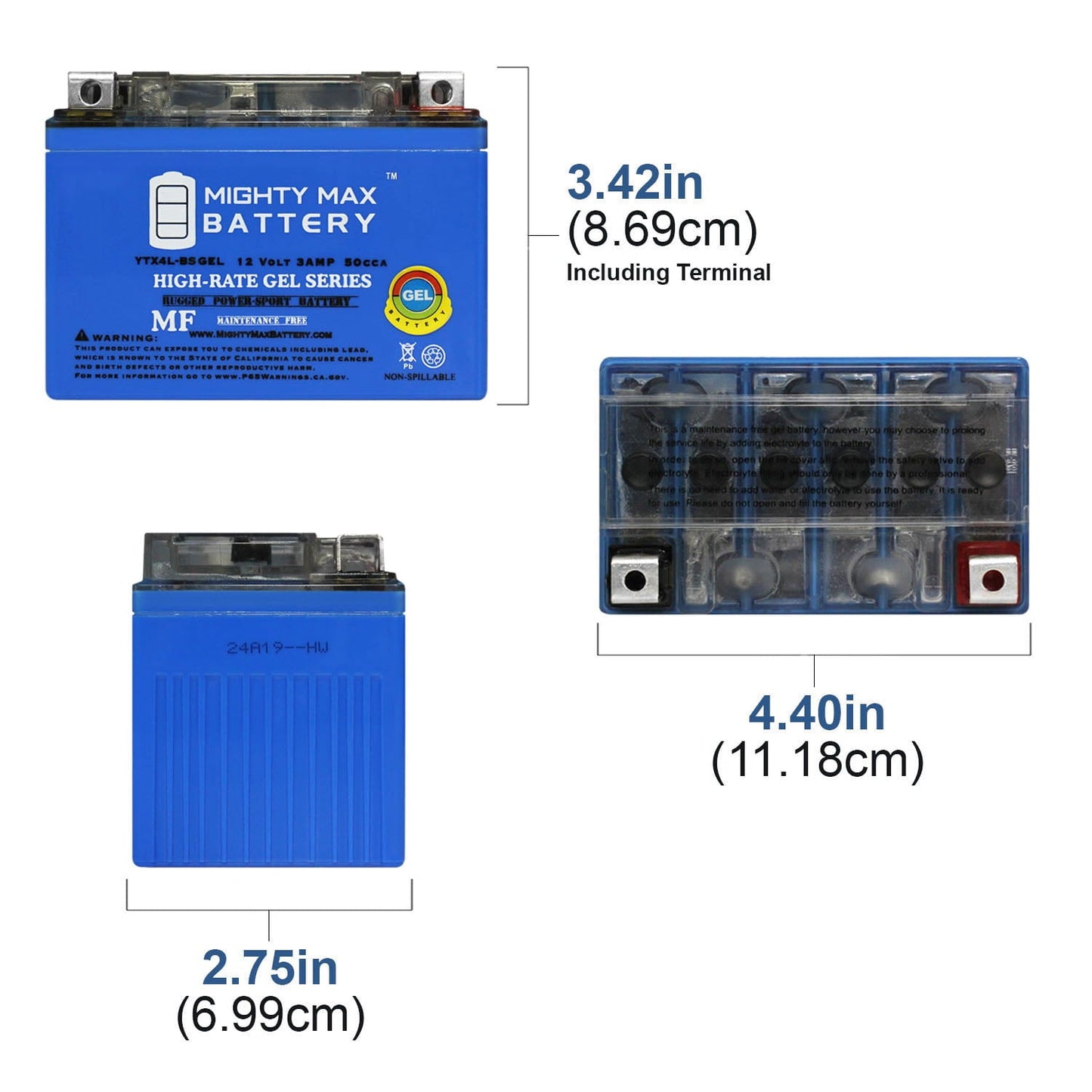 Versatile YTX4L-BS GEL Battery for Motorcycle Scooter ATV + 12V 1Amp Charger