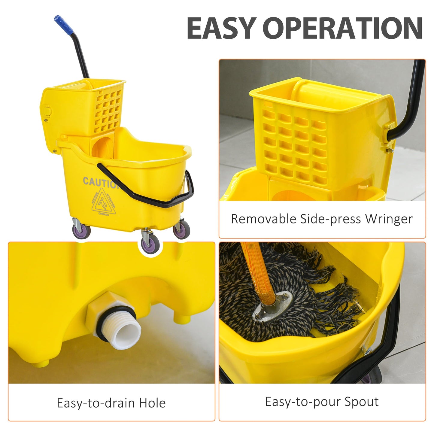 Versatile HOMCOM Residential Mop Bucket with Side Press Wringer and Wheels, Yellow