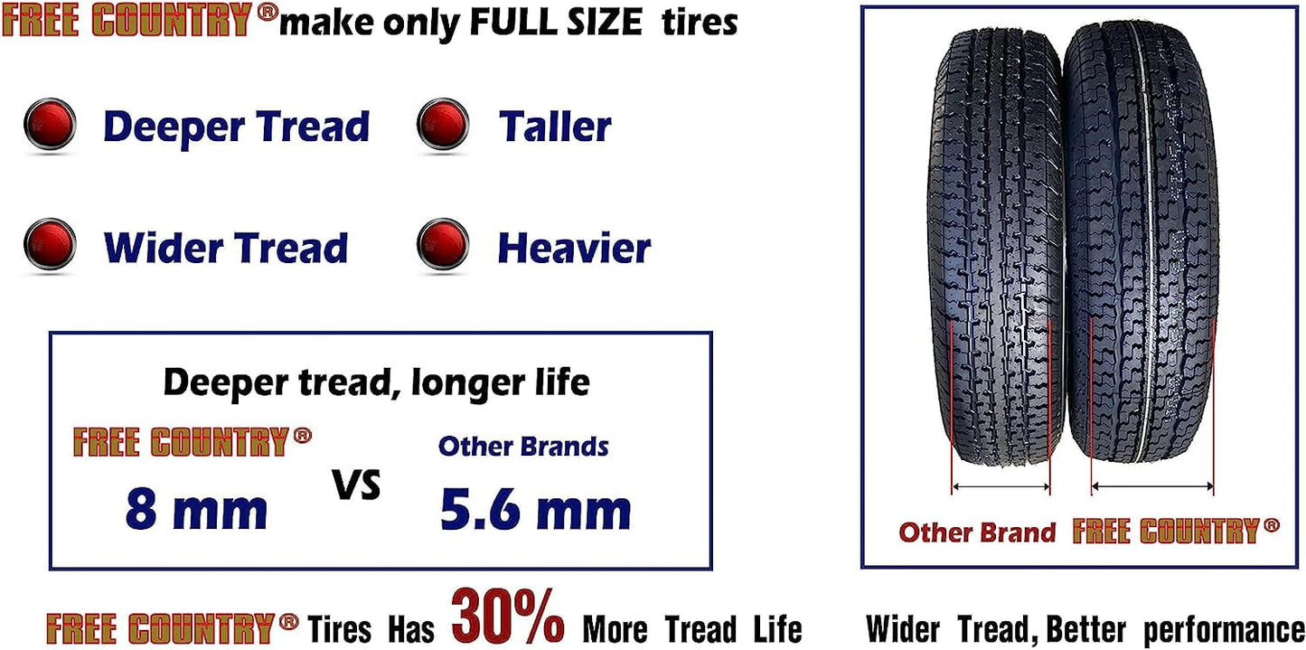 Classic Free Country New Trailer Tire ST205/75D15 2057515 15" F78-15 Bias 6PR 11021, Set 5