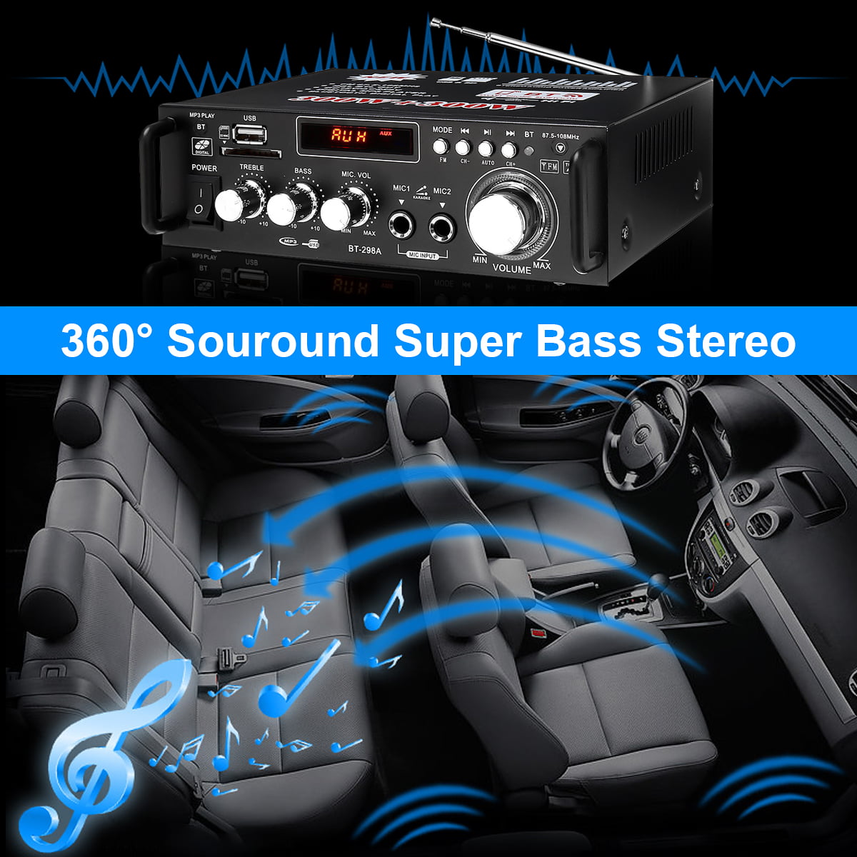 Classic 600W 4-16Ohm Amplifier with bluetooth LCD Digital Display Stereo Audio HiFi Amp MP3/USB/SD Car / Home / Theater