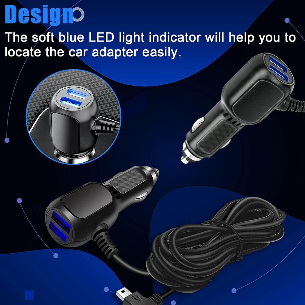 Classic Dash Cam Car Charger Mini USB Cable 11.5ft Power Cord Supply for DVR Camera GPS