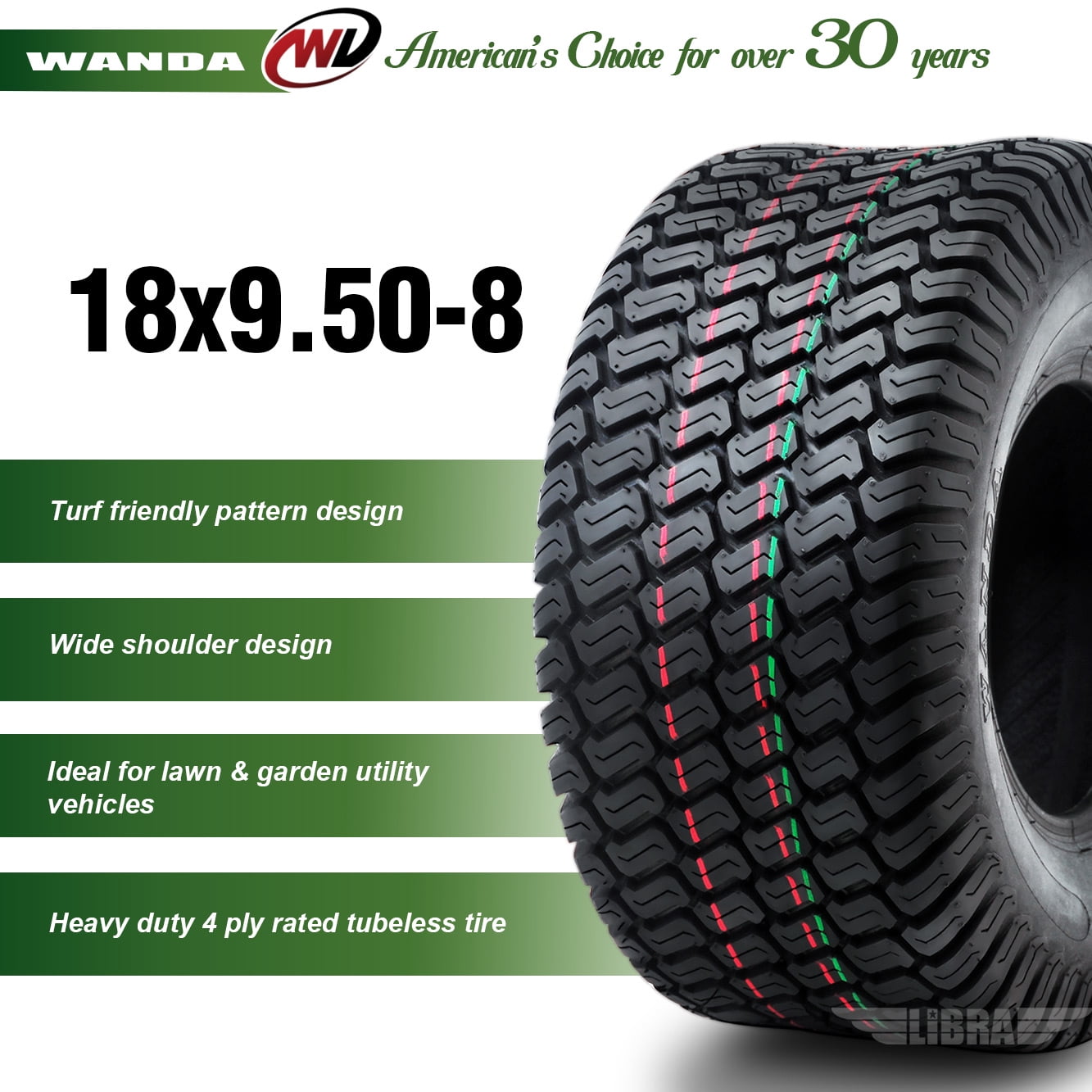 Classic 2 New WANDA 18x9.50-8 Lawn Mower Utility/ Golf Cart Turf Tires P332 -13032