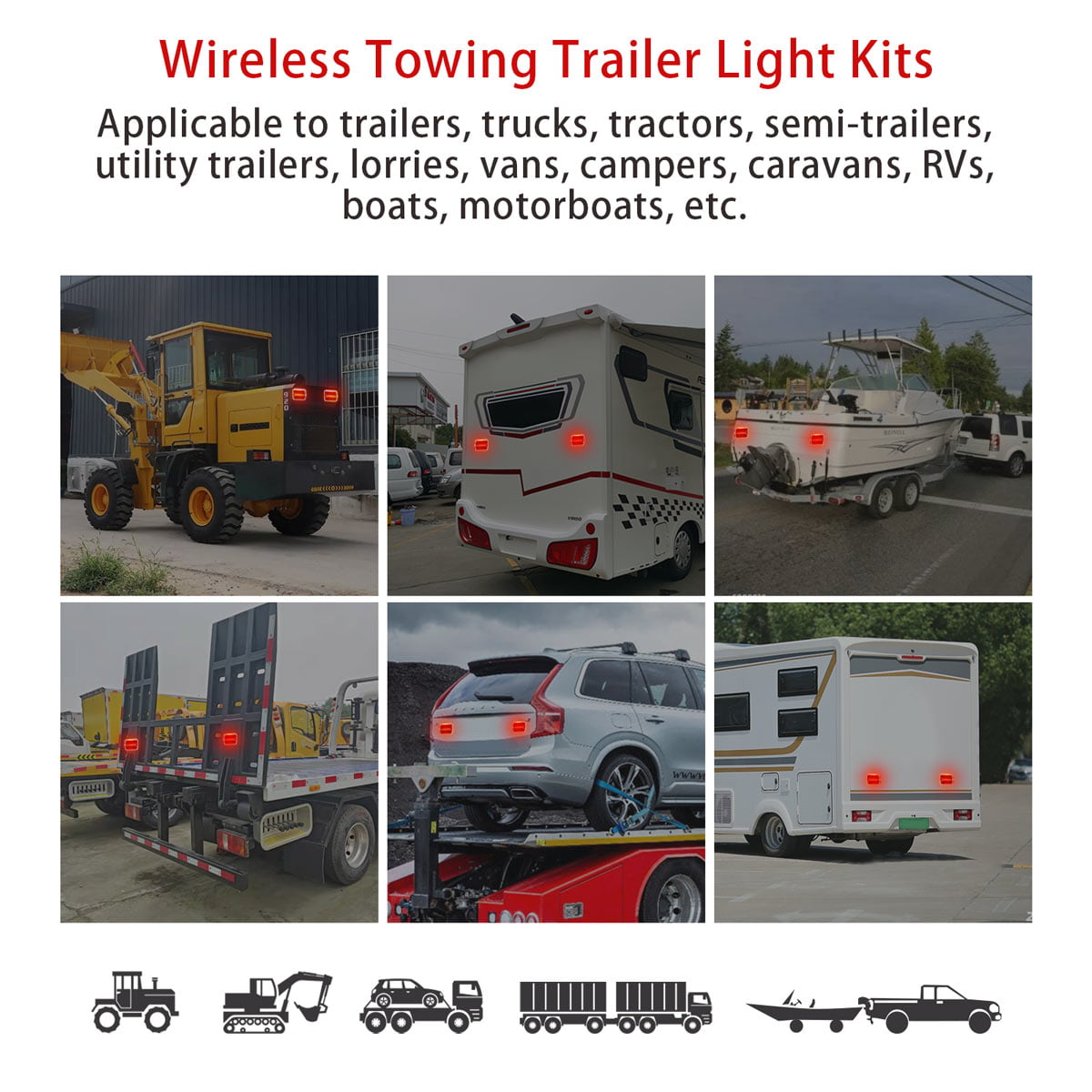 Versatile Wireless Magnetic Tow Light Kit, Rechargeable Battery Tow Trailer Lights Kit for Trailers, Trucks, Campers,and Boats