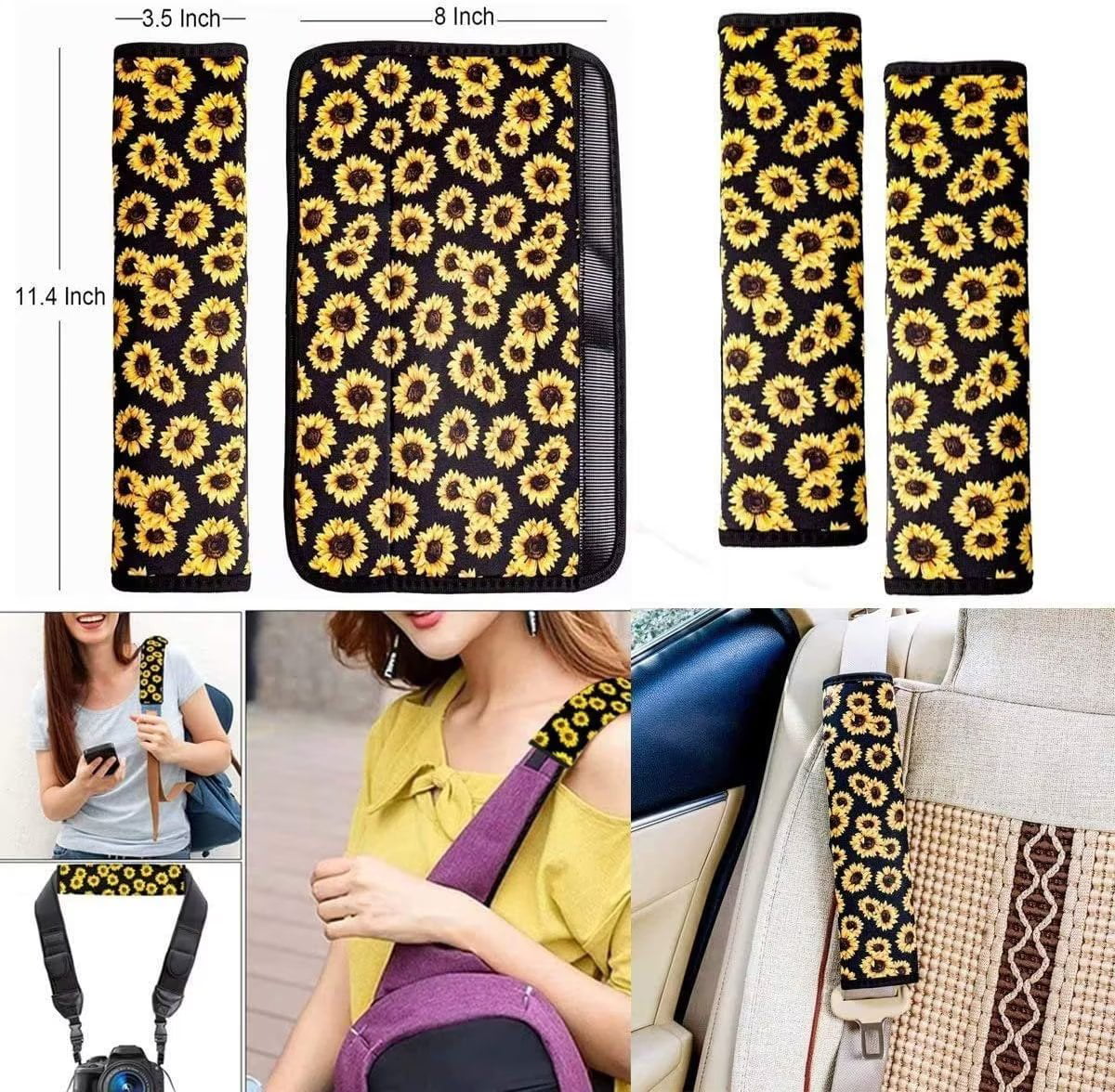 Versatile Pzuqiu Cow Print Car Accessories Front Car Seat Cover with Steering Wheel Cover+ Automotive Cup Holders+ Car Key Fob Cover+Seat Belt Pads Cover+ Center Console Pad Full Set 10-pcs Black White