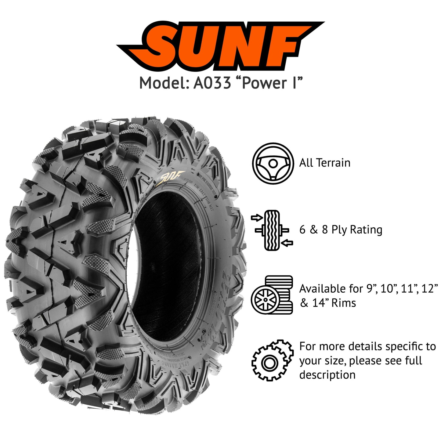 Classic SunF All Terrain ATV UTV Tires 27x11-14 27x11x14 6 PR A033 (Pair of 2)