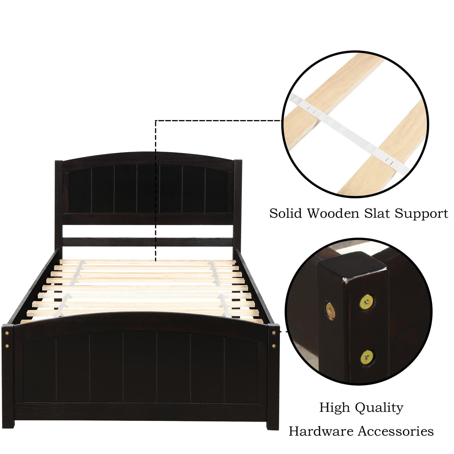 Versatile Wood Platform Bed, Twin Size Bed Frame Sleigh Bed with Headboard for Kids Teens Adults, Wood Slat Support, No Box Spring Needed, Space Saving Design, Expresso