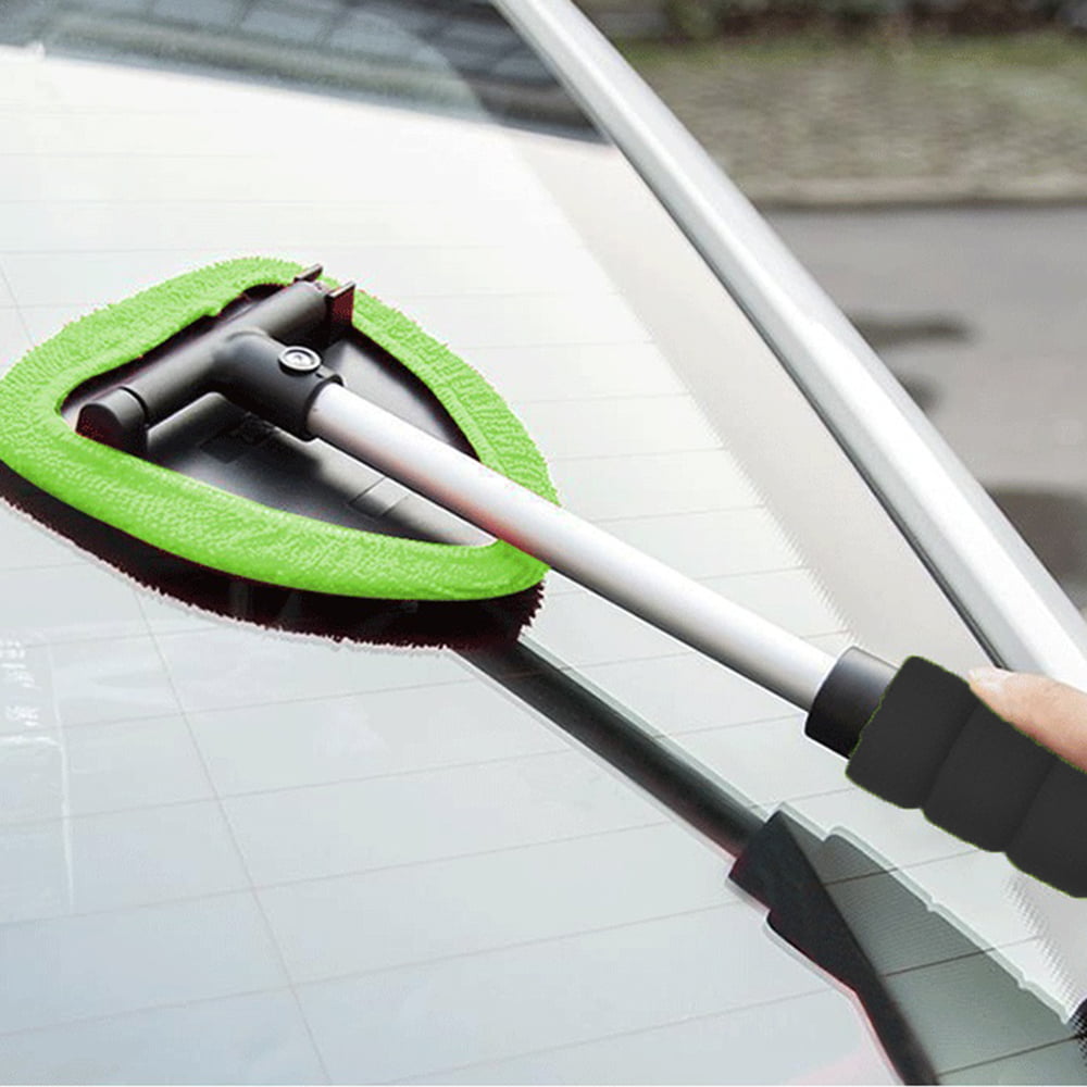 Classic Byseng Car Windshield Cleaner, Windshield Cleaning Tool for Car, Microfiber Car Window Cleaner with Extendable Handle + 4 Reusable and Washable Microfiber Pads - Green