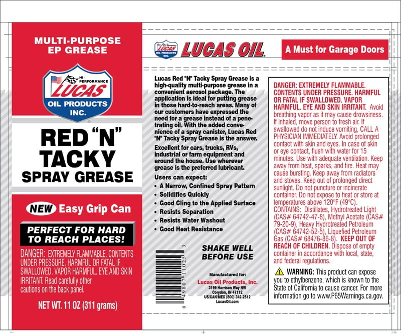 Versatile Lucas Red N Tacky Spray Grease 11 ounce easy grip can