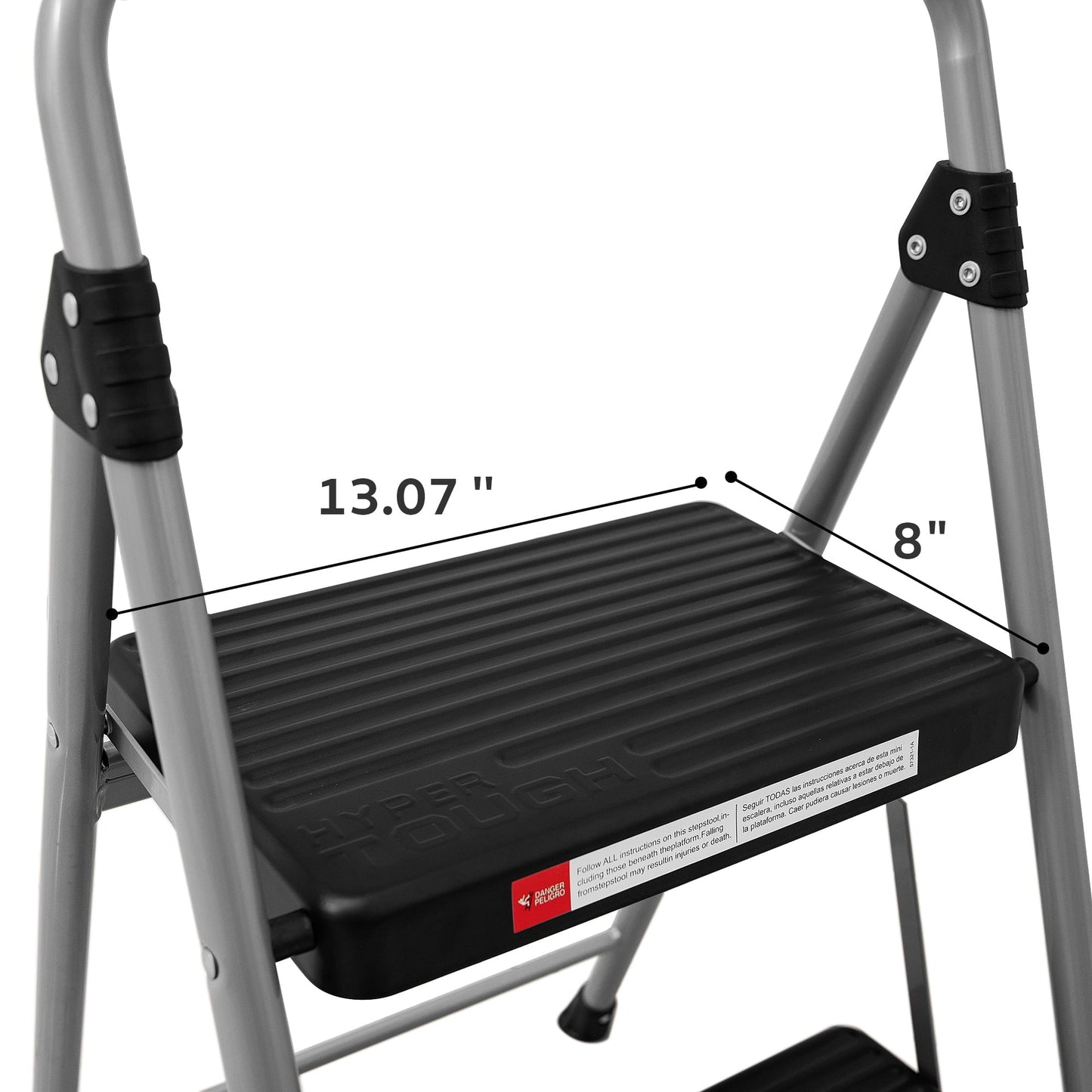 Classic Hyper Tough Gray & Black 2-Step Steel Large Platform & Foldable Step Stool â Holds up to 225 Pounds