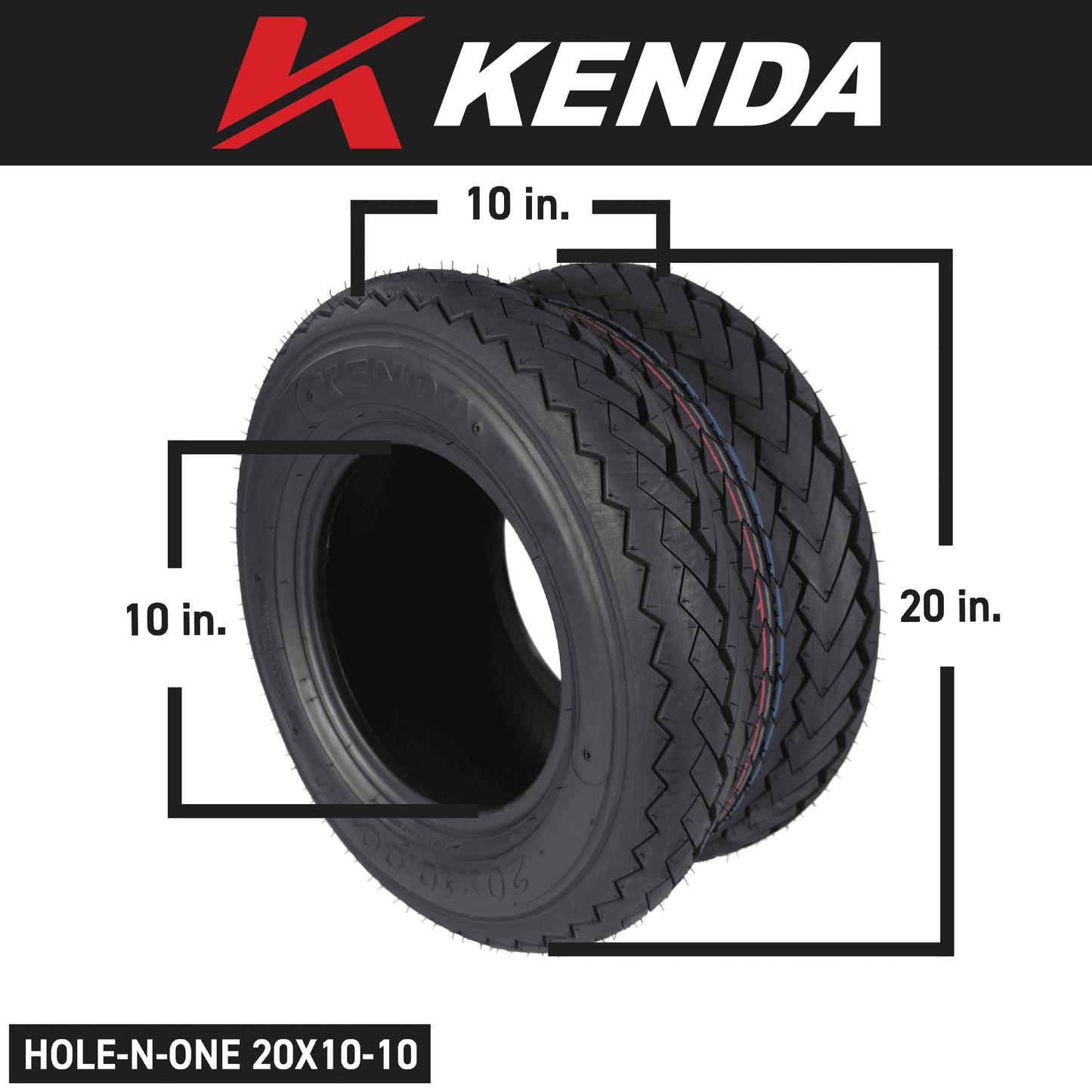 Versatile Kenda 235Q2076 20x10-10 Hole-N-1 6 Ply Tubeless Golf Cart Turf Tires 4 Pack