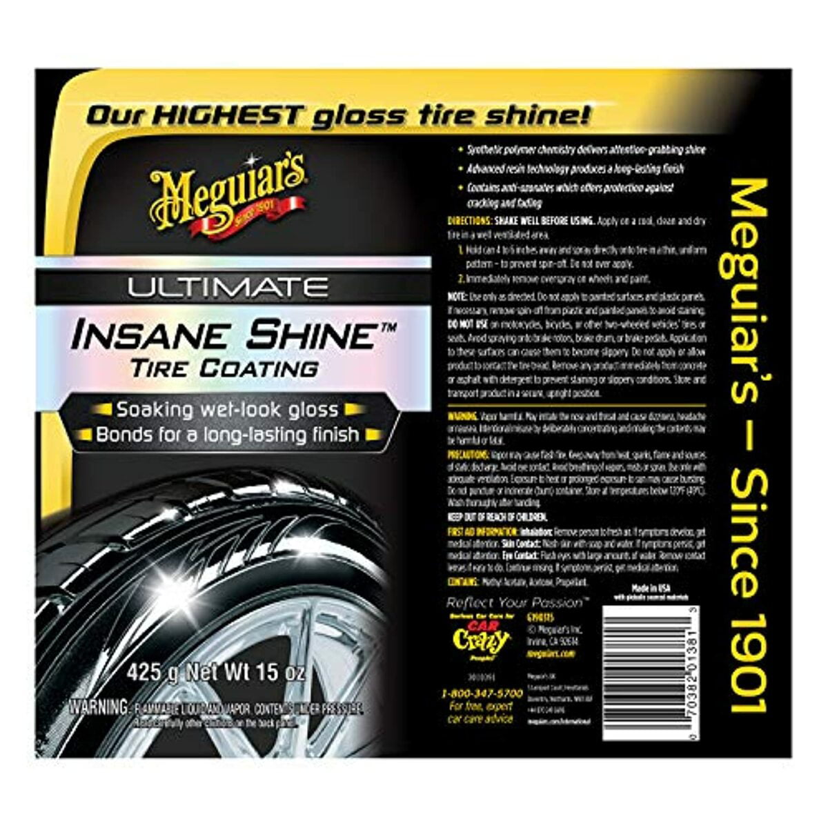 Classic Meguiar's Ultimate Insane Shine Tire Coating, G190315, 15 Oz