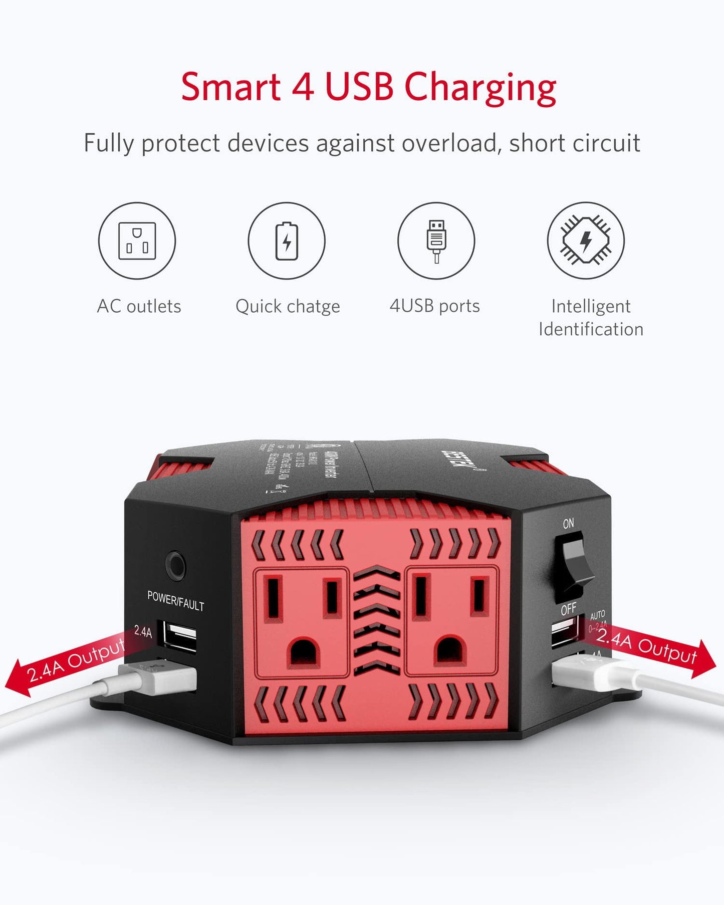 Classic 400 Watts Power Inverter DC 12V to AC 110V Power Converter with 4 USB Charging Ports Car Adapter for Christmas String Lights