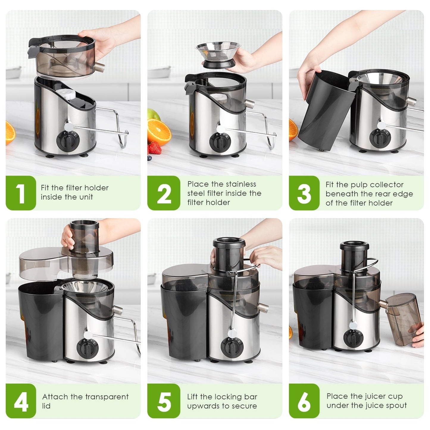 Versatile Juicer Extractor Easy Clean, 3 Speeds Control, Stainless Steel BPA Free