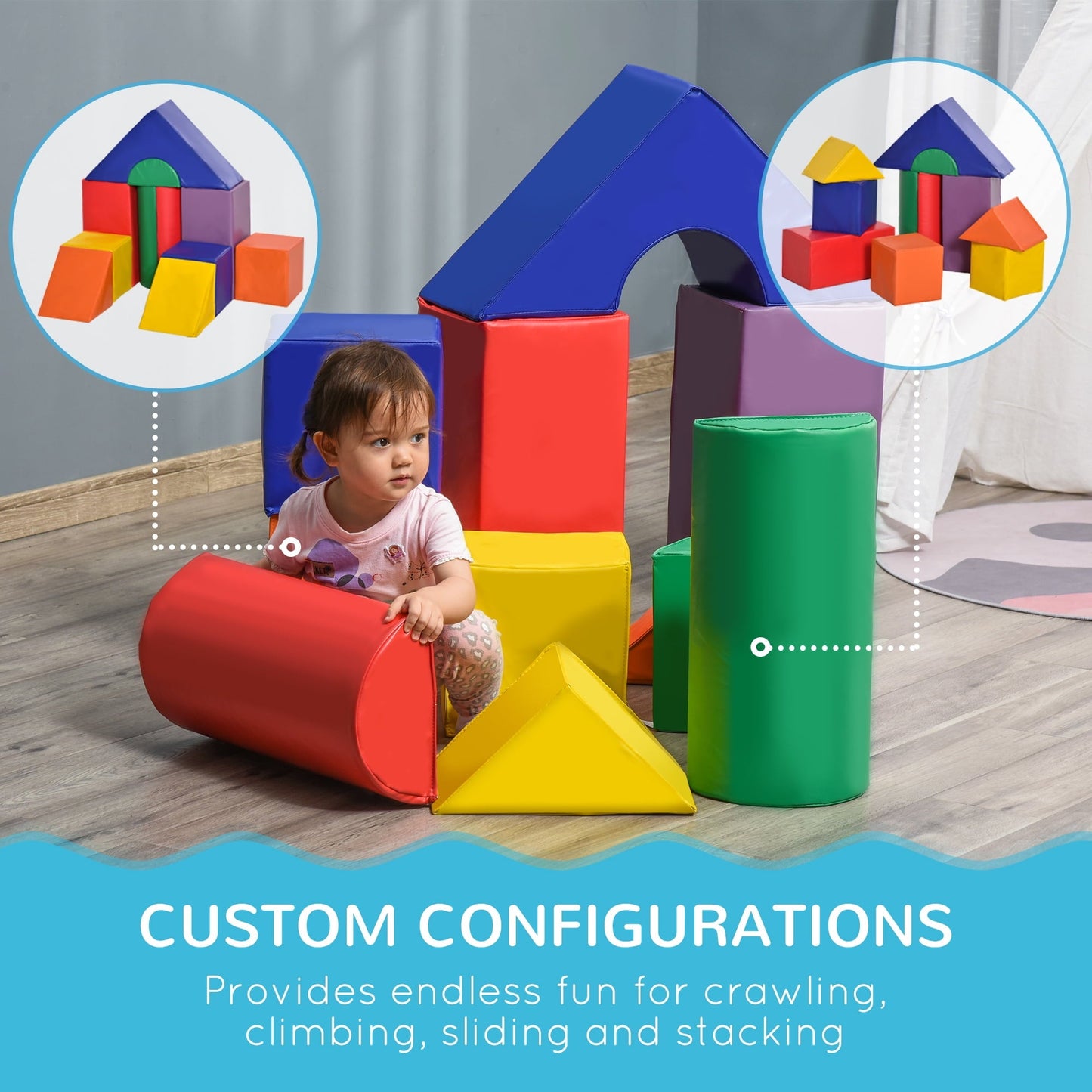 Versatile Soozier Foam Climbing Blocks for Toddlers, 11-Piece Climb and Crawl Activity Playset Building Blocks, for Aged 1-3 Years Old