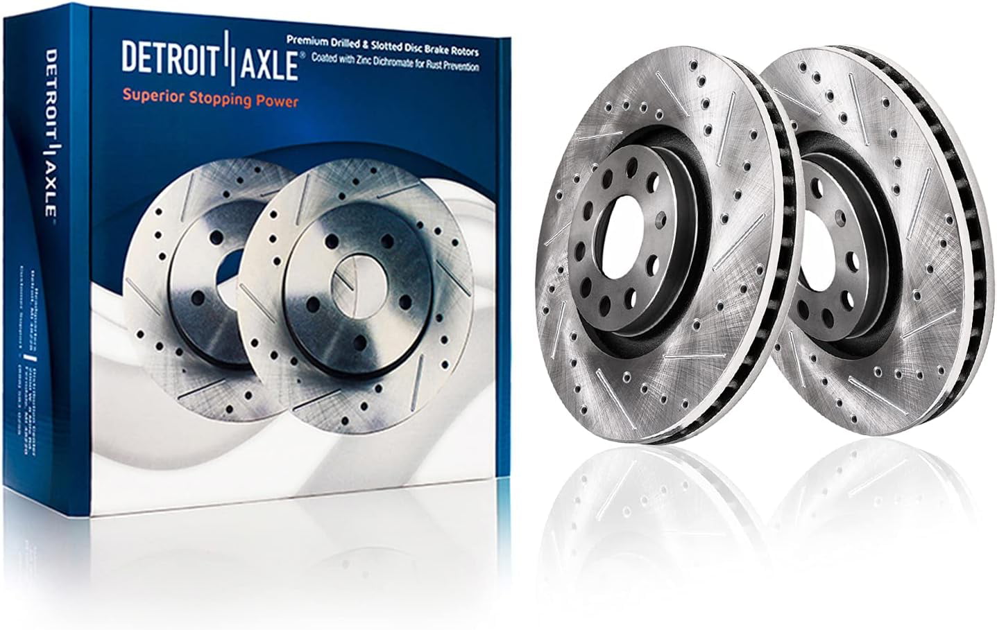 Classic Detroit Axle - Front Brake Kit for Volkswagen Passat Tiguan Audi Q3 Quattro Drilled & Slotted Rotors Ceramic Brakes Pads Replacement - [12.28" Rotors]