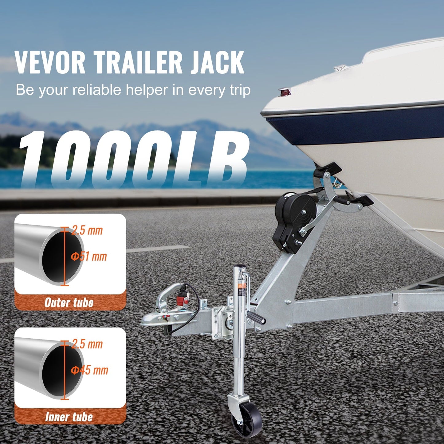 Versatile BENTISM Trailer Jack Boat Trailer Jack 32.8 in 1000 lbs with PP Wheel & Handle