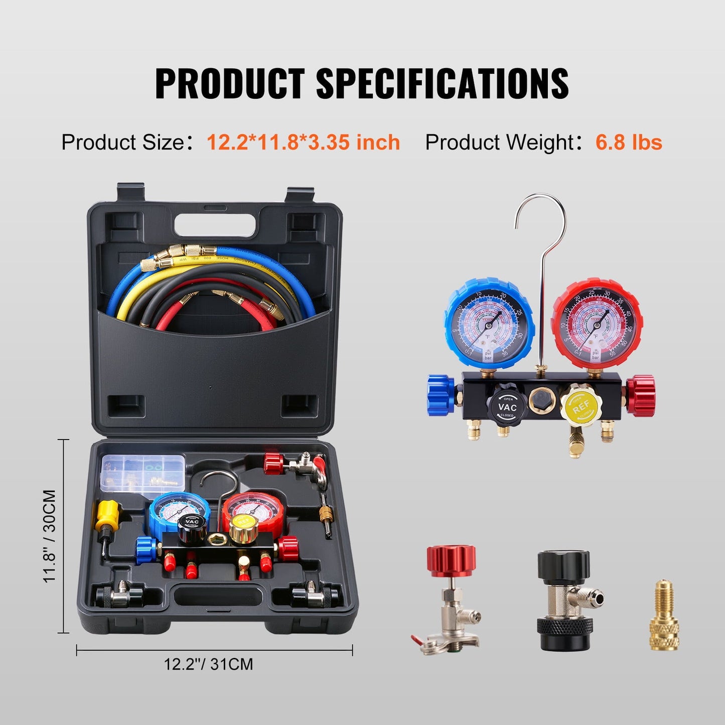 Versatile BENTISM 4-Way AC Manifold Gauge Set Fit R134A R22 R12 R502 Refrigeration Charging with Portable Case 4PCS Hoses for Air-Conditioning Refrigerator Maintenance