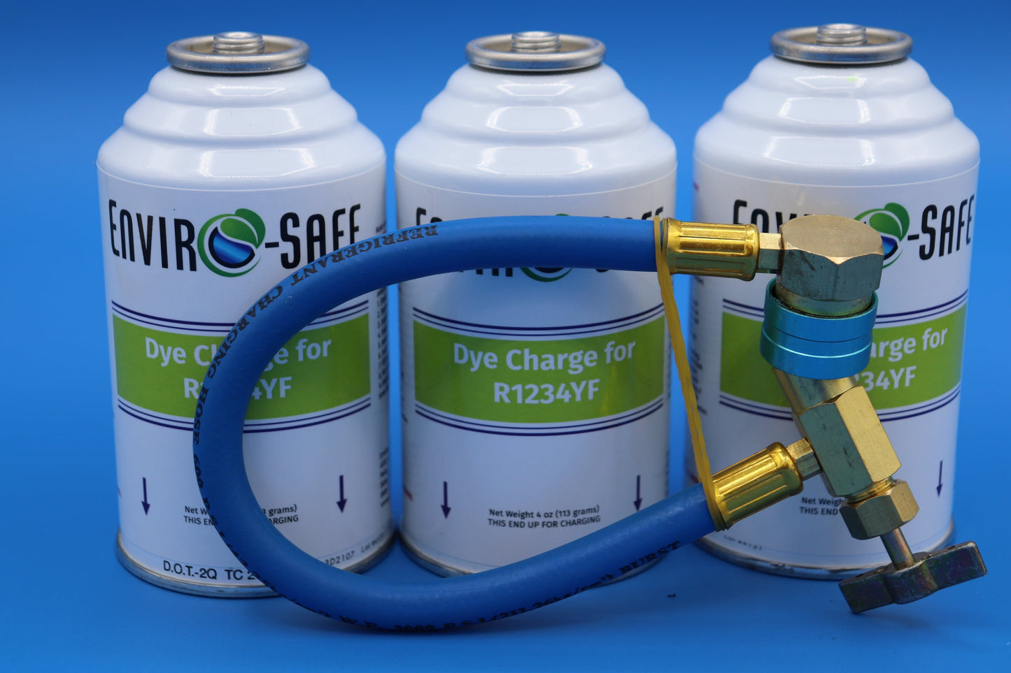 Versatile Dye Charge and Brass Charging Hose for Automotive R1234YF, R-1234YF, R1234 (3 cans and hose) Auto Refrigerant Support