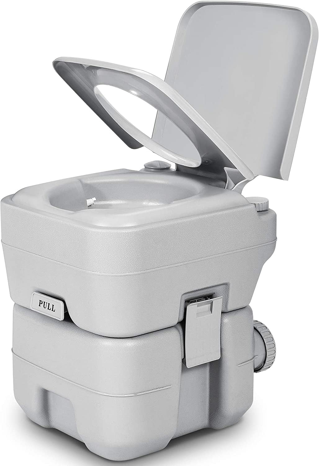 Classic Dextrus 5.3 Gallon Portable Toilet With Detachable Tank, Double Outlet Water Spout, Press Flush Pump, Travel RV Potty for Camping, Boating, Hiking, Trips, White&Gray