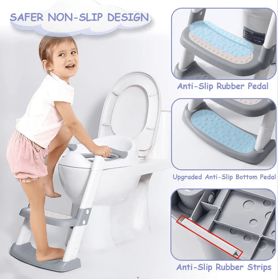 Versatile KORIMEFA Baby Potty Training Seat, Potty Toilet Seat, Foldable Toddler Toilet Potty Chair, Toilet Trainer Seat with Anti-Slip Pads Ladder for Boys Girls Kids, Grey