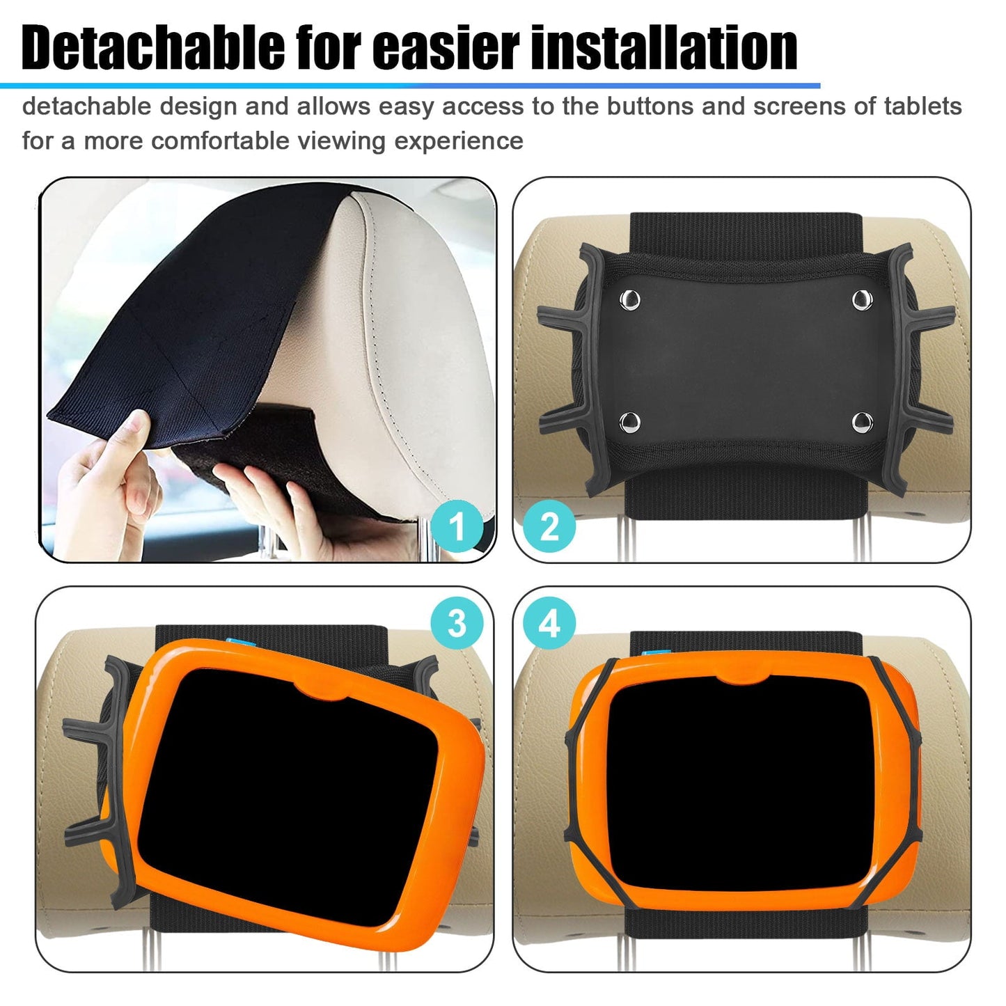 Versatile Headrest Mount Tablet Holder for Car, TSV Universal Silicone Holder for Kids Tablet Stand, Angle-Adjustable Car Seat Head Rest Holder Fits for 7-10.5'' iPad Mini Air Pro Nintendo Switch