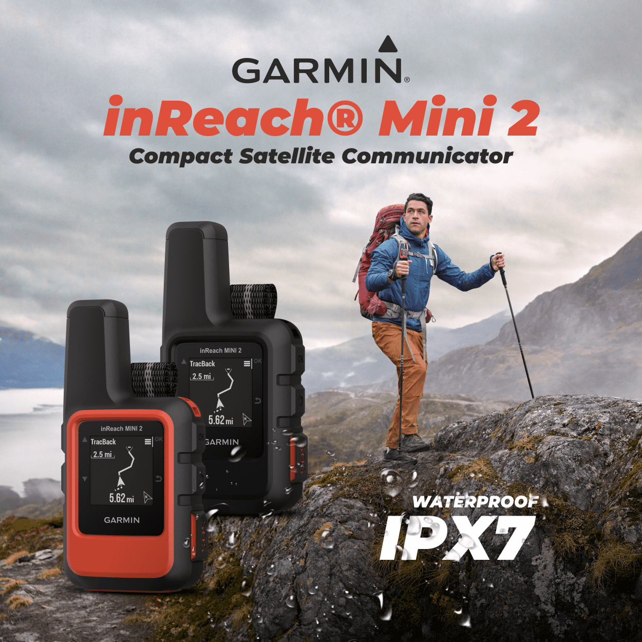 Versatile Garmin inReach Mini 2 Satellite Communicator (Flame Red), Hand-Held, Unisex Adult with Wearable4U Power Pack Bundle