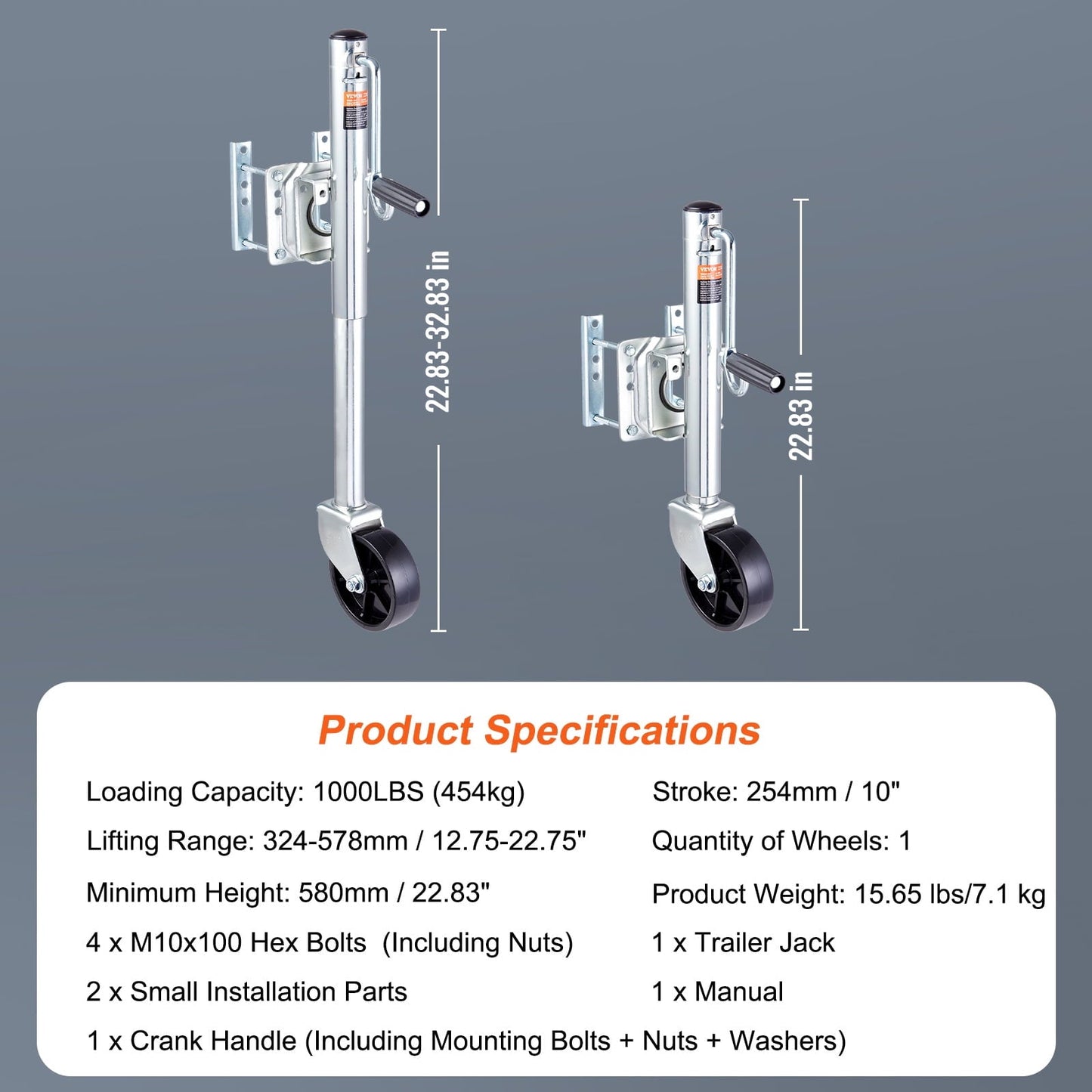 Versatile BENTISM Trailer Jack Boat Trailer Jack 32.8 in 1000 lbs with PP Wheel & Handle