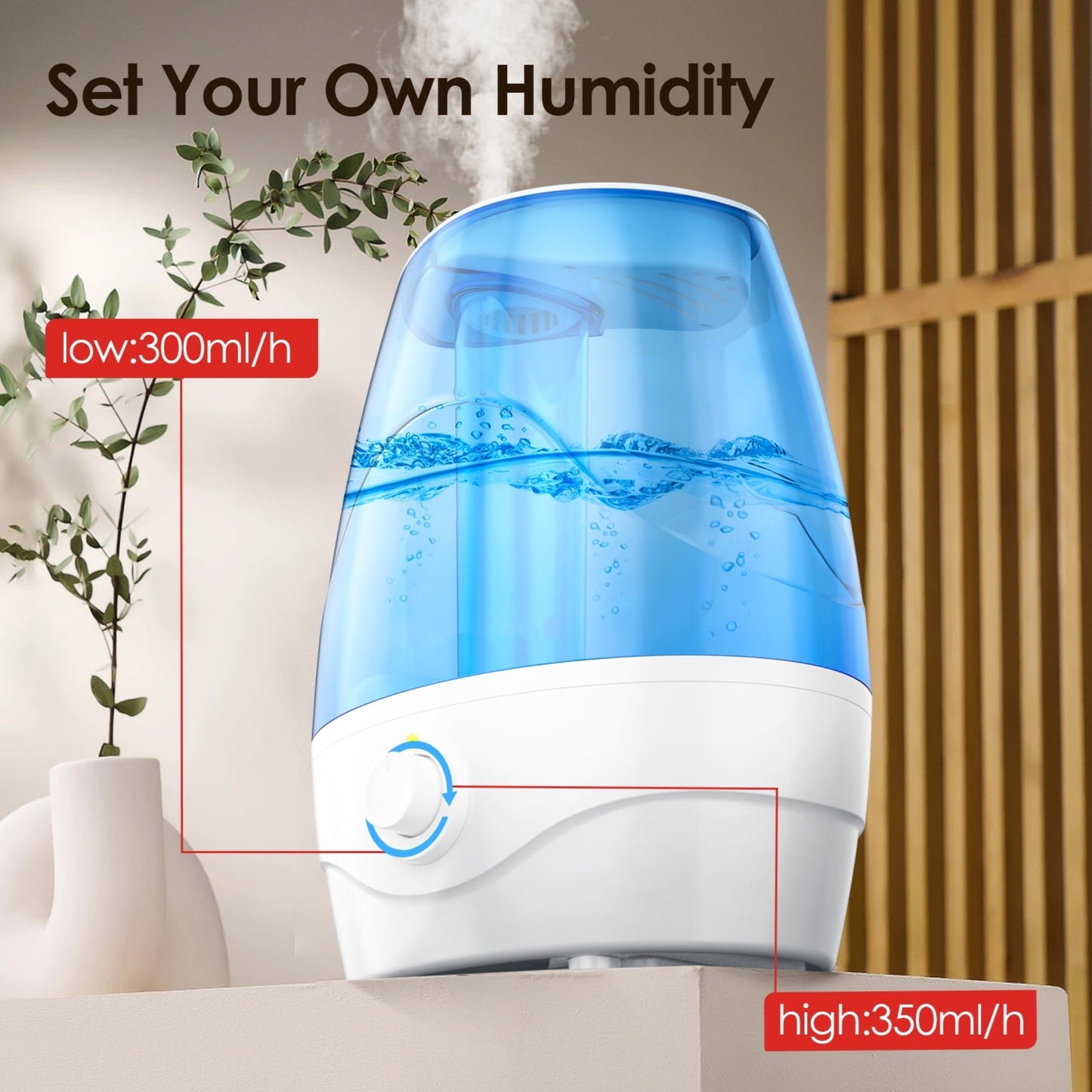 Versatile Humidifiers for Bedroom Mideum Room Home, 3.2L Cool Mist Top Fill Ultrasonic Humidifier for Baby and Plants, with Aroma Pad , Auto Shut-off, White