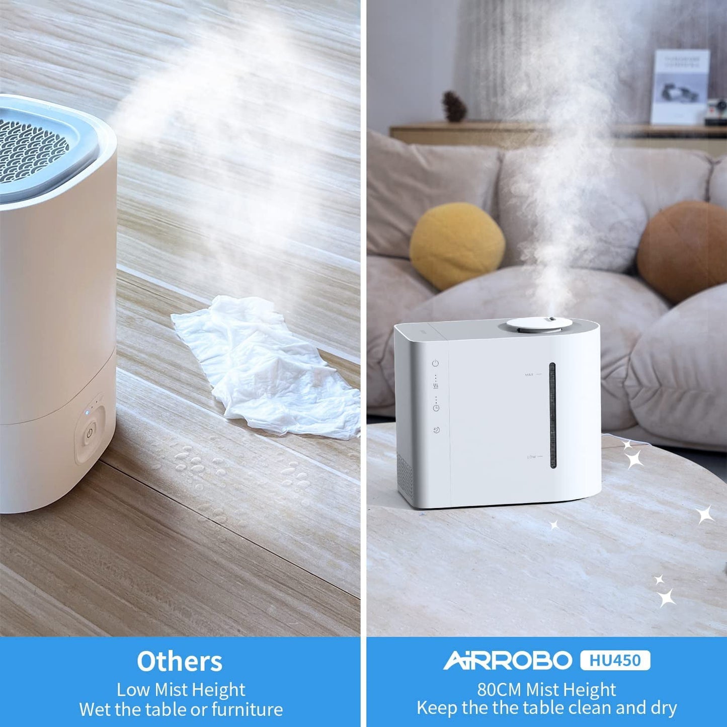 Classic AIRROBO HU450 Ultrasonic Cool Mist Humidifier, 4.3L Top Fill Air Humidifier with 484 Sqft Room Coverage, 360Â° Nozzles, Waterless Auto Shut-off, White