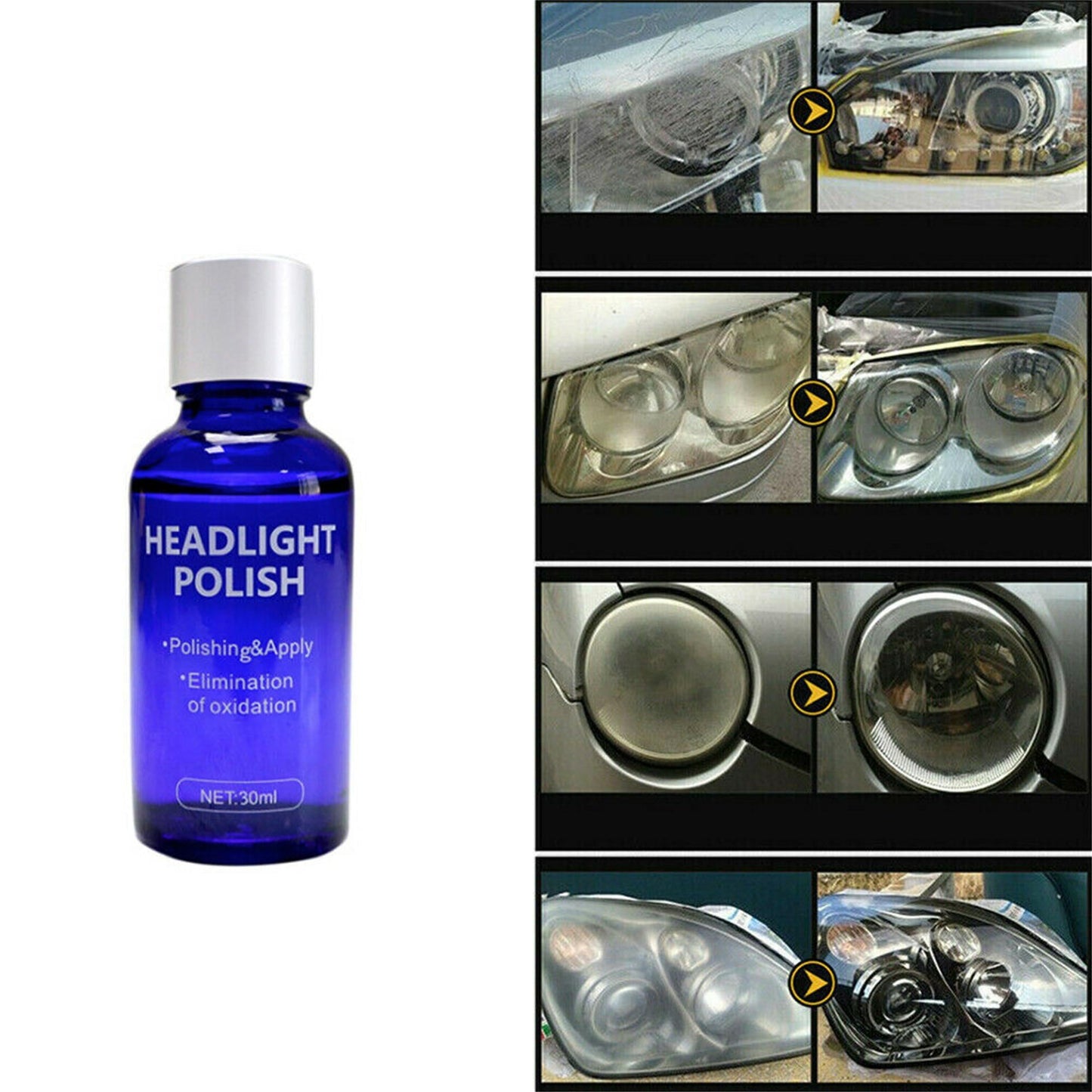 Versatile Car Headlight Cover Lens Restorer Repair Liquid, Polish Cleaner Kit, Restoring Beam Output(30ml)