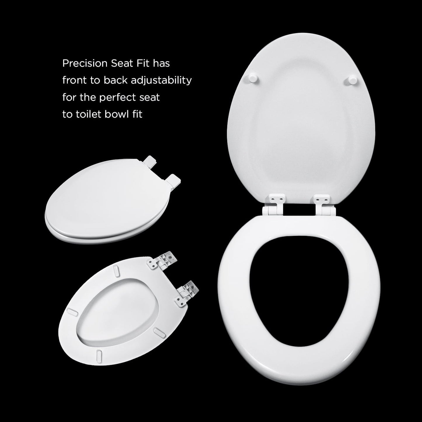 Versatile Elongated Molded Wood Toilet Seat Easy Remove Adjustable Hinge, White