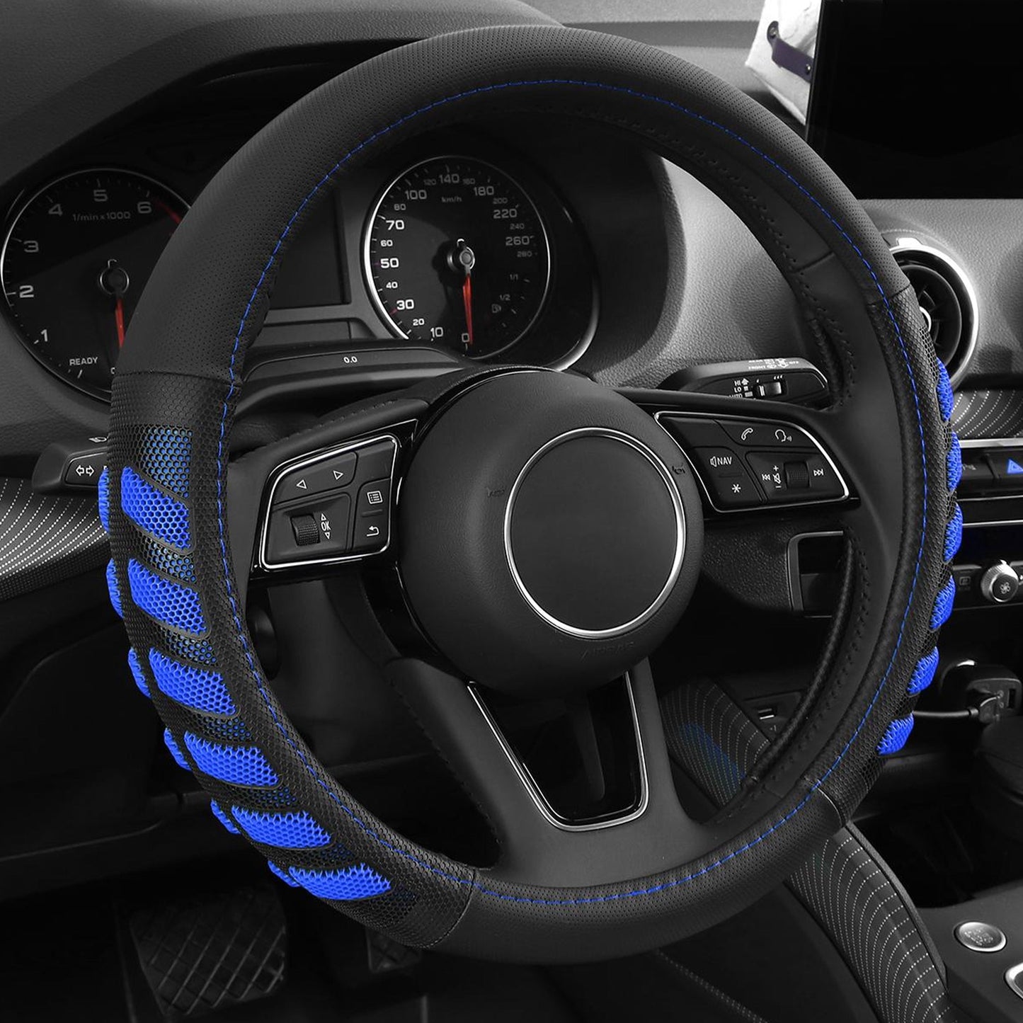 Classic Car Steering Wheel Cover Grip Black Blue Auto Universal High Quality 14.5"-15.5"