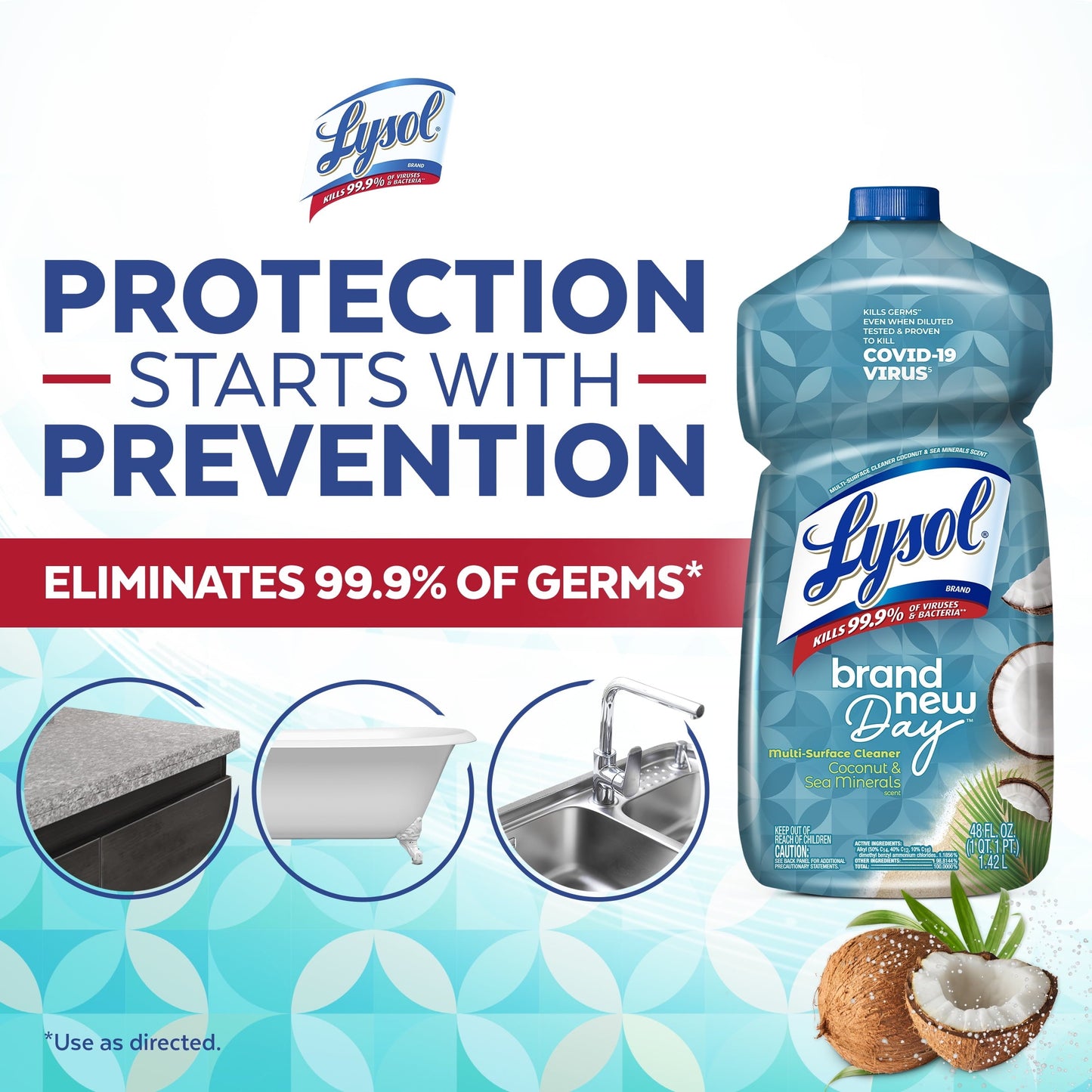 Classic Lysol Multi-Surface Cleaner, Sanitizing and Disinfecting Pour, to Clean and Deodorize, Coconut & Sea Minerals, 48 Fl Oz