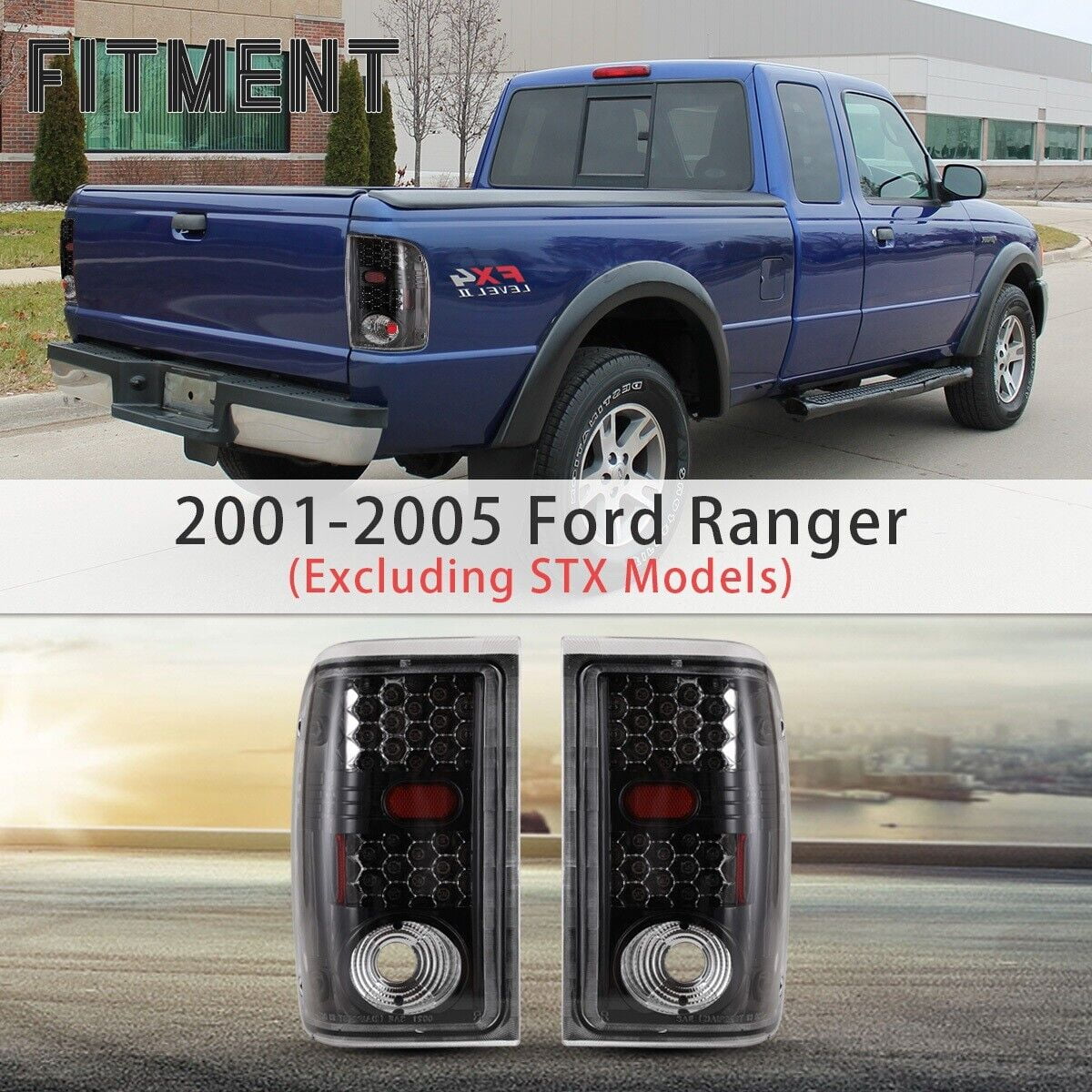 Versatile Winjet Pair Tail Lights Assembly for 2001 2002 2003 2004 2005 Ford Ranger Taillights, Rear Lamp Replacement w/Led Turn Signal, Reverse, Running and Brake Lights(Clear Lens)