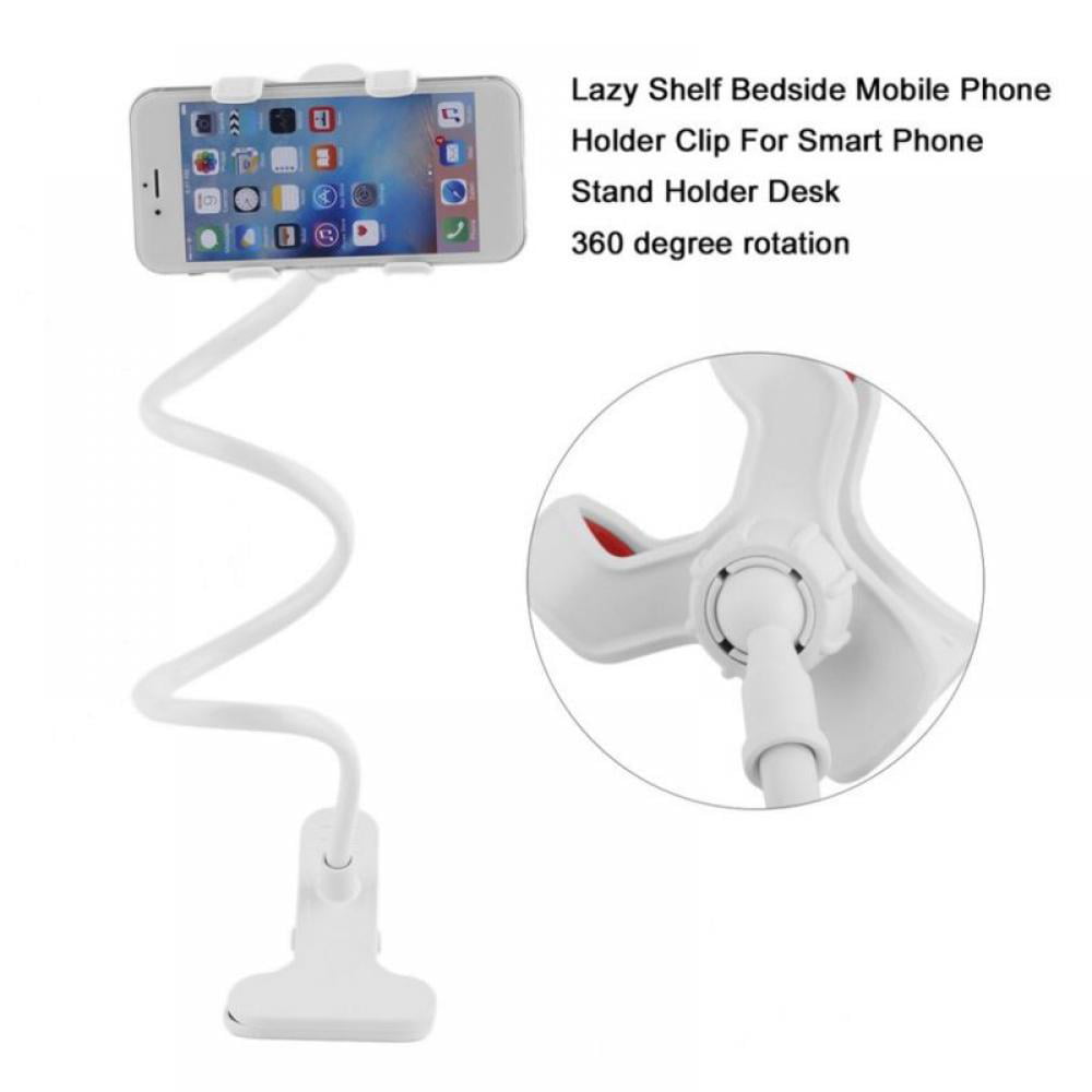 Versatile Lazy Mount Double V Clip Cell Phone Holder Clamp Flexible 360Â° Goose Neck Black (White)