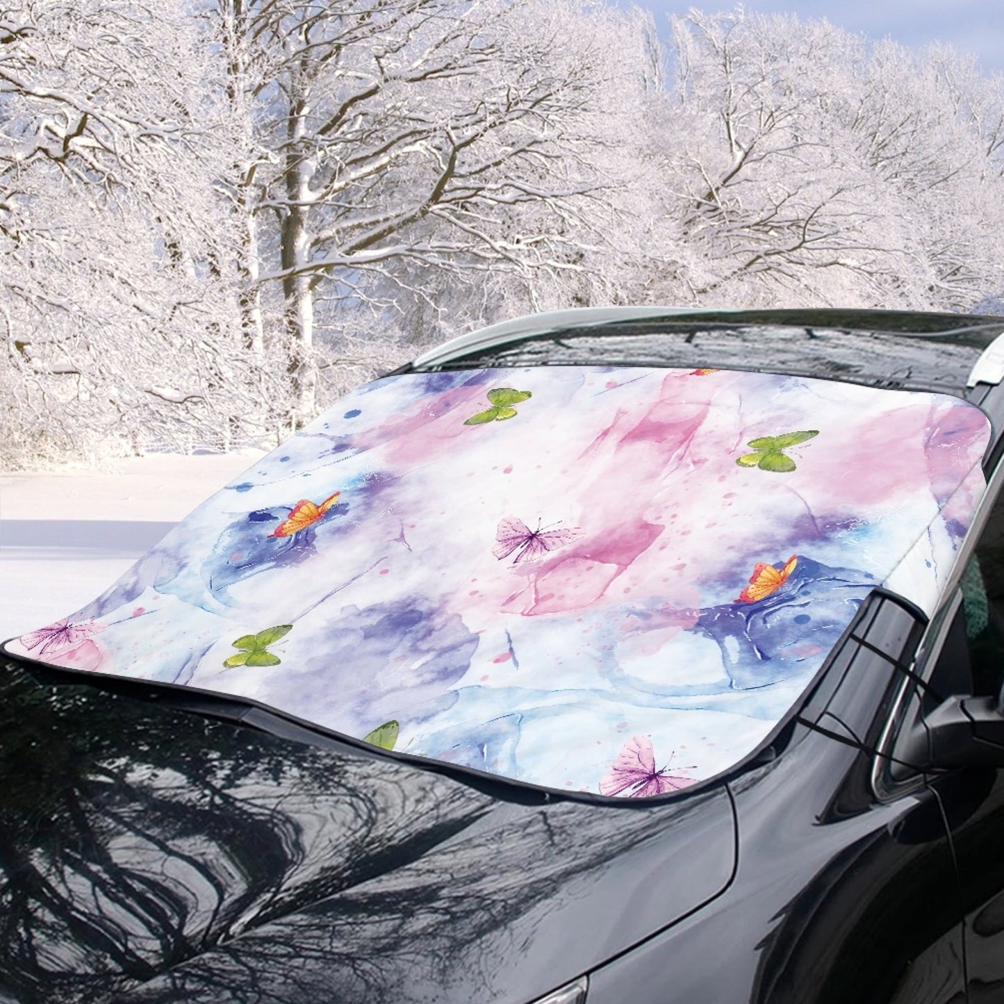 Versatile Bivenant Store Butterfly Car Windshield Snow Cover,Winter Frost Windshield Snow Ice Removal Cover/Protector,Waterproof Windproof Sunshade Snow Cover Fits Most Cars,Trucks,Vans,SUVs