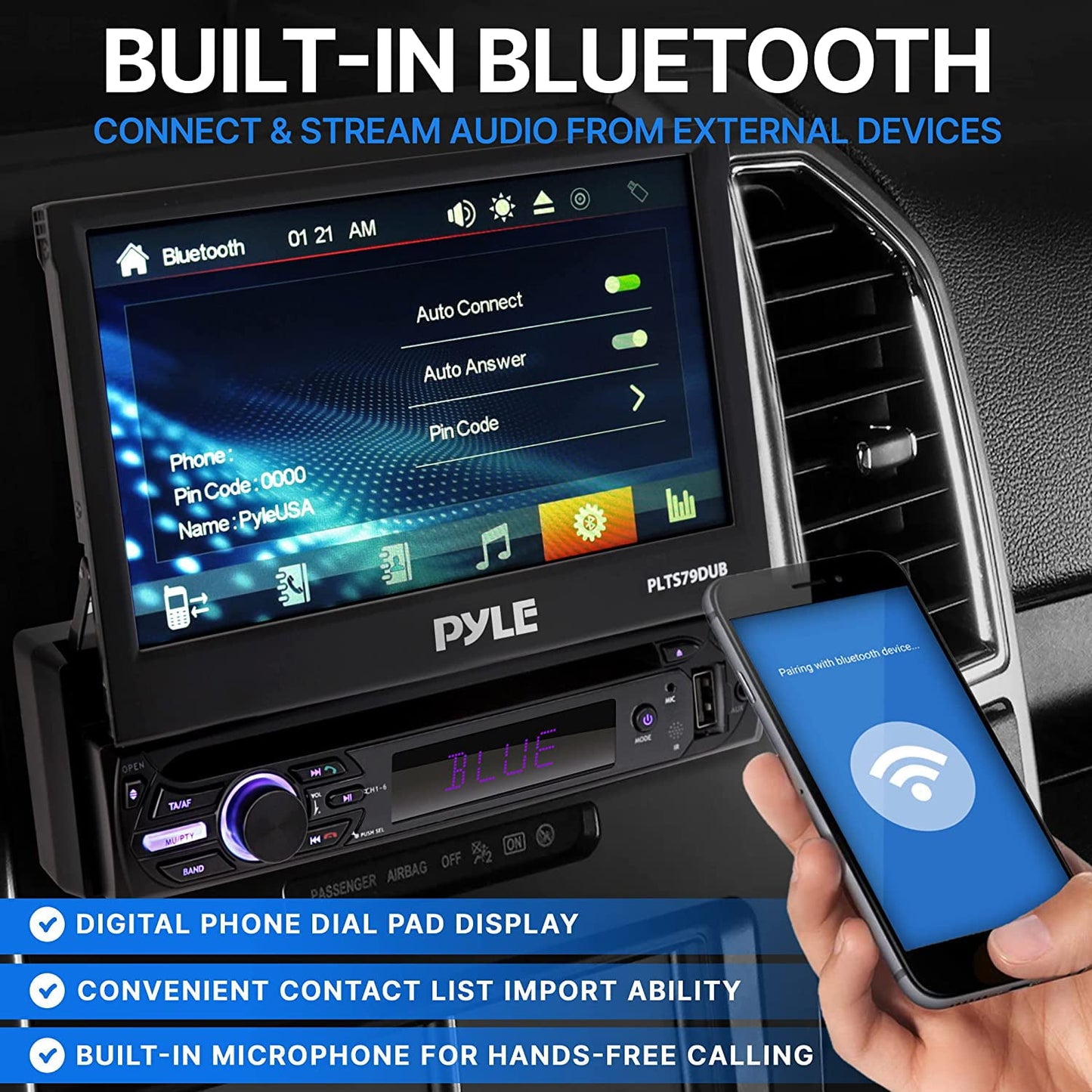 Versatile Pyle Car Stereo Video Receiver - Multimedia Disc Player, Motorized Fold-Out 7â Touchscreen Display