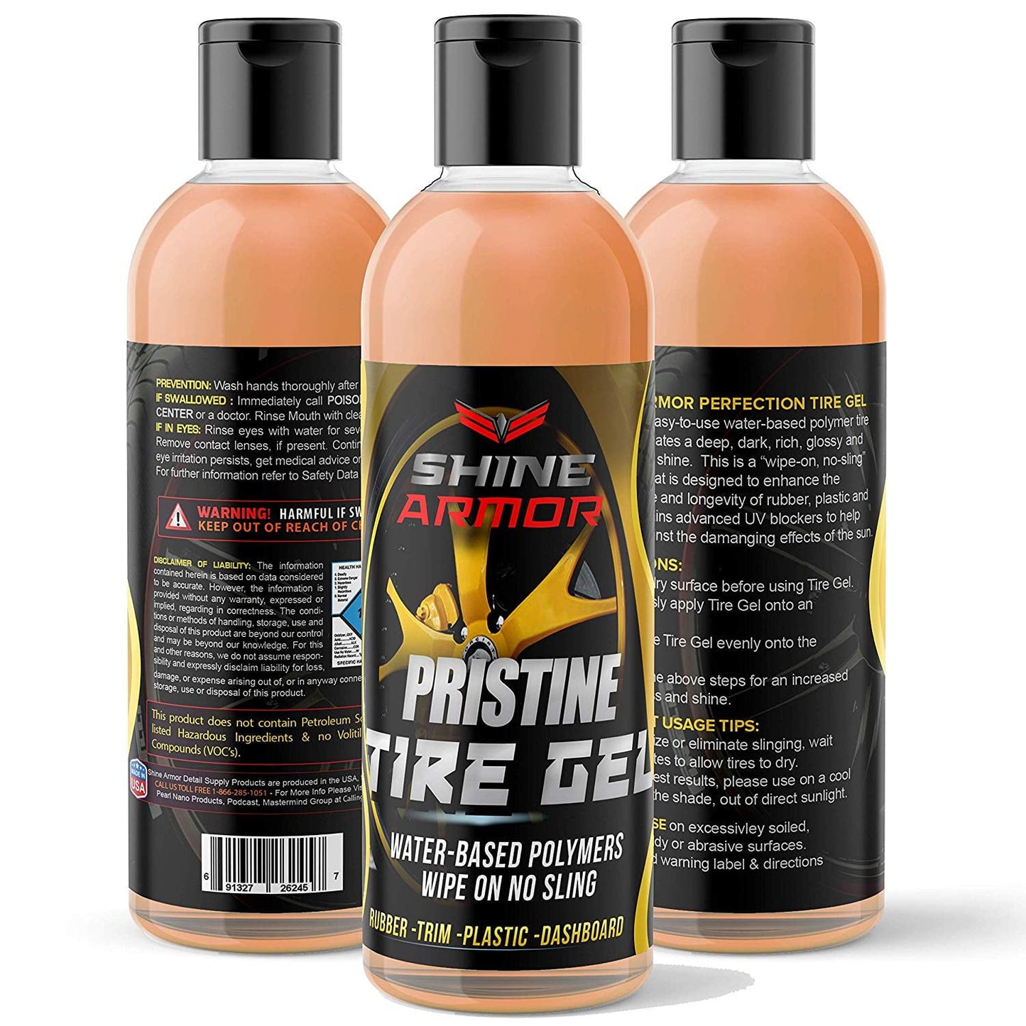 Versatile Shine Armor Pristine Tire Shine Dressing & Cleaner Gel, No Sling Formula, 4 oz.