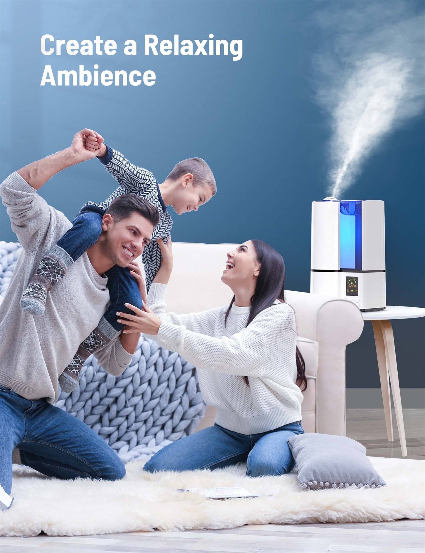 Classic Humidifiers, 4L Cool Mist Ultrasonic Humidifier for Bedroom Home Large Room, LED Display With Humidistat, Waterless Auto Shut-Off Blue (1.06 Gallon, US 110V), White