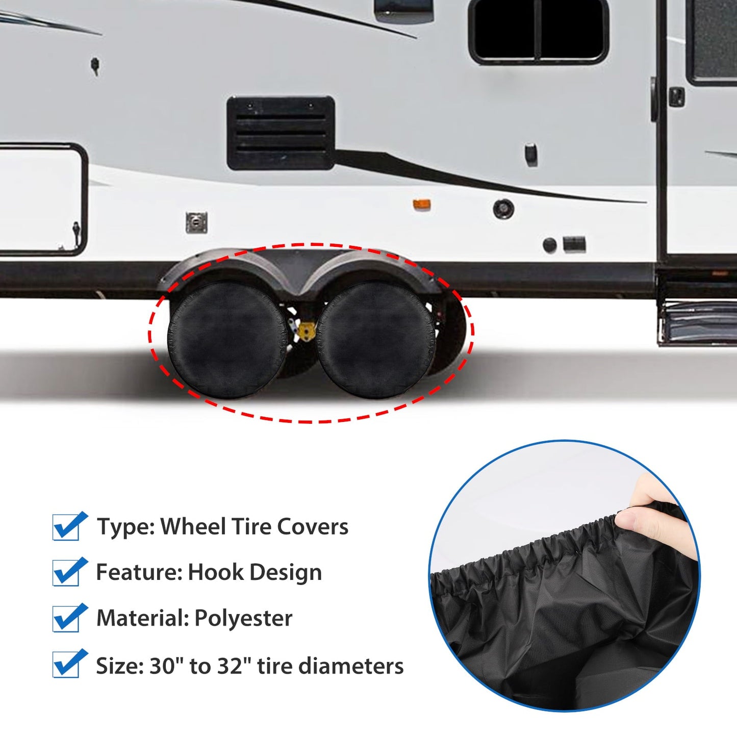 Classic 4pcs Wheel Tire Covers, EEEkit Waterproof Motorhome Wheel Covers for 30- 32inch Tire Diameters, UV Coating Tire Protectors Fit for RVs, Trailers, Campers, Cars, and Trucks