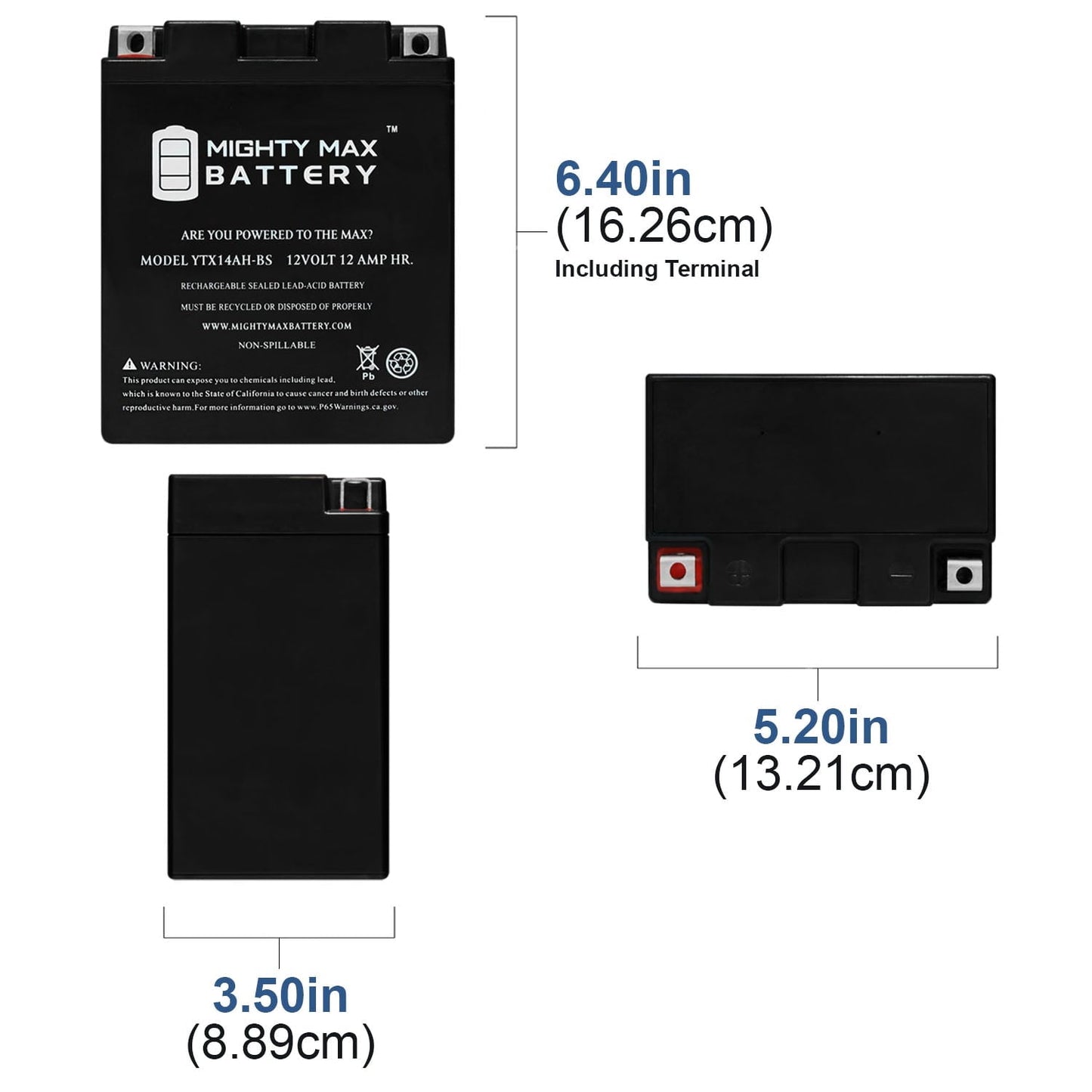 Versatile YTX14AH-BS Battery for Kawasaki Mule 500, 520, 550, 300cc All Years