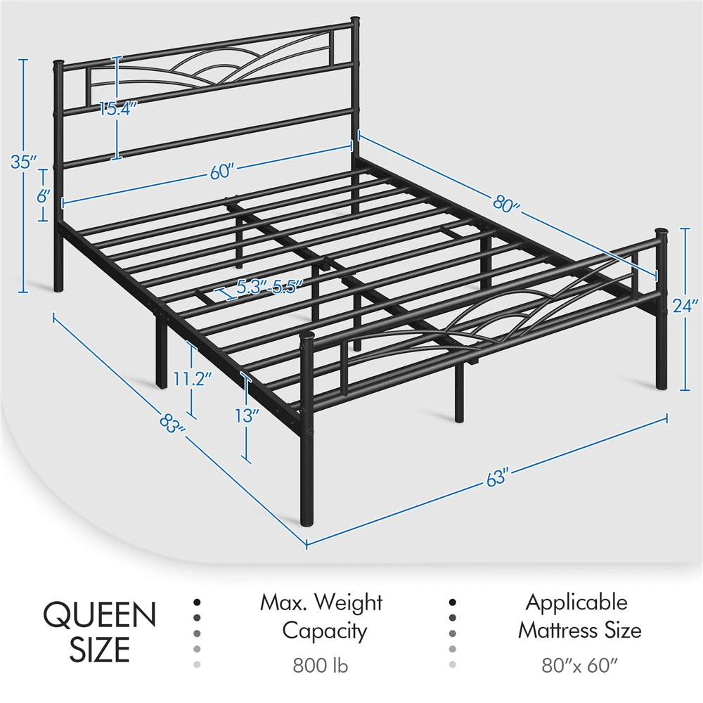 Versatile Easyfashion Skylar Cloud-Inspired Design Metal Bed, Queen, Black