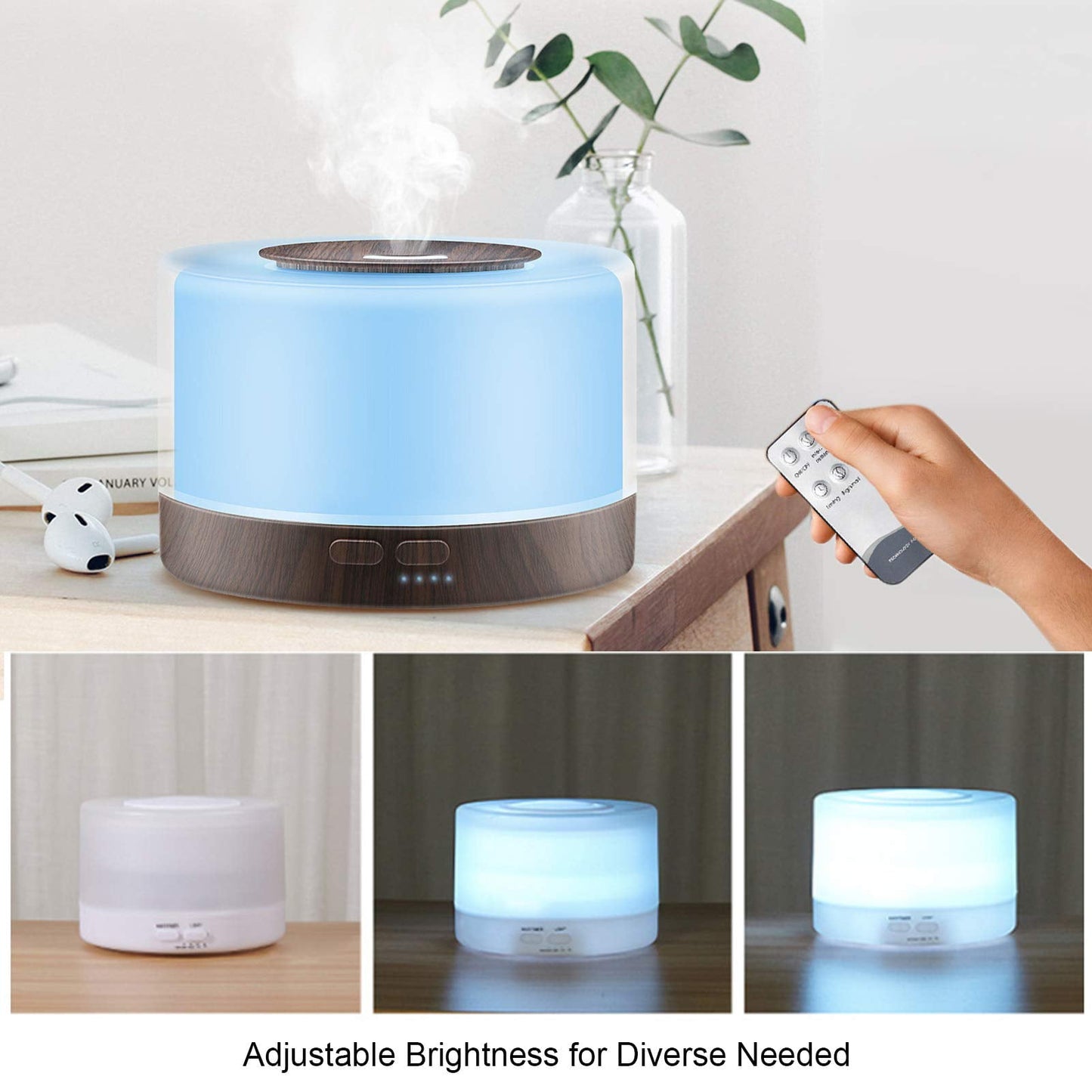 Classic Aromatherapy Essential Oil Diffuser for Room: 500ml Aroma Air Humidifier Remote Control for Home Large & Small Rooms - Ultrasonic Cool Mist Diffusers Oils Vaporizer with Light & Timer Bedroom Office